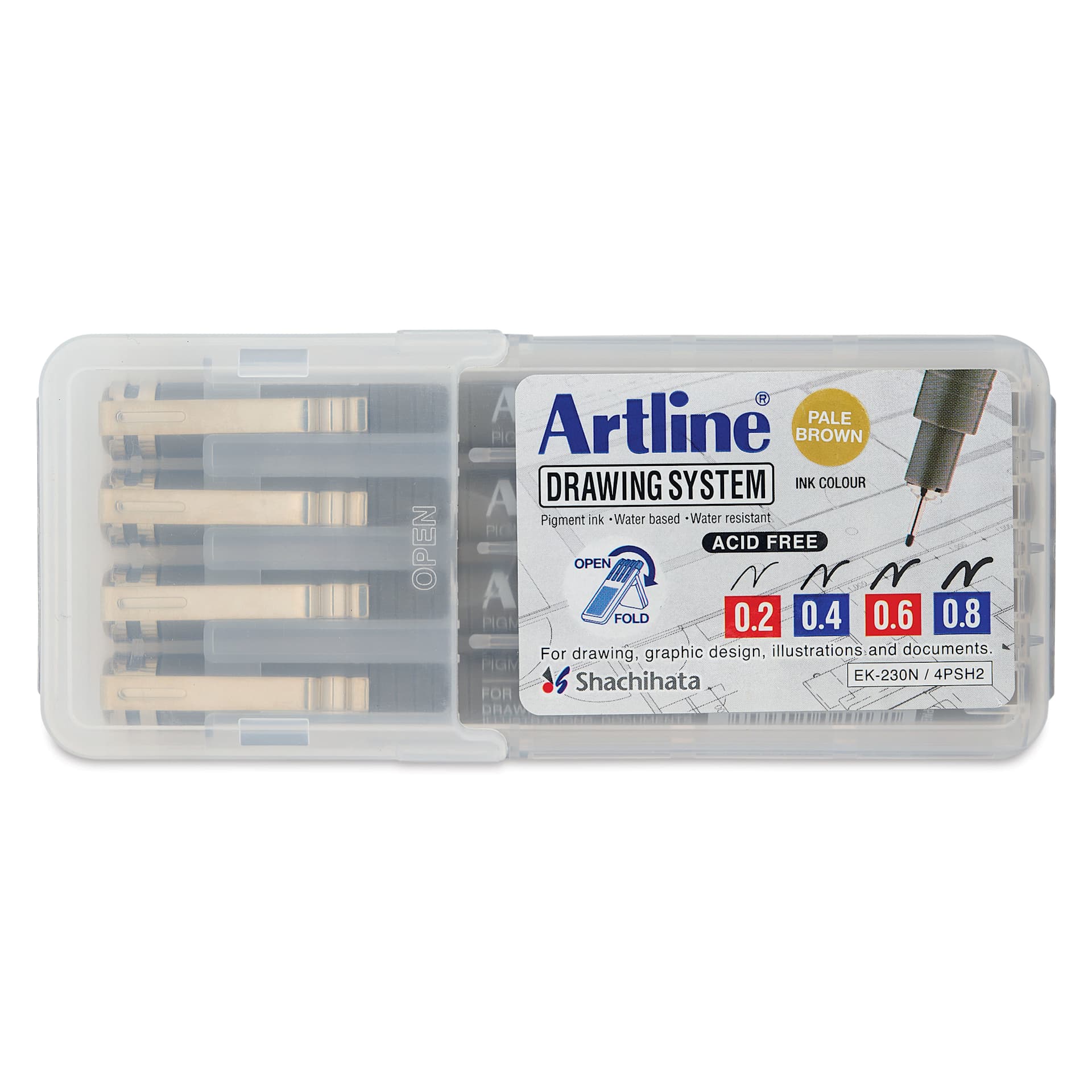 Artline Drawing Pens - Wallet Set of 4, Pale Brown, front of packaging