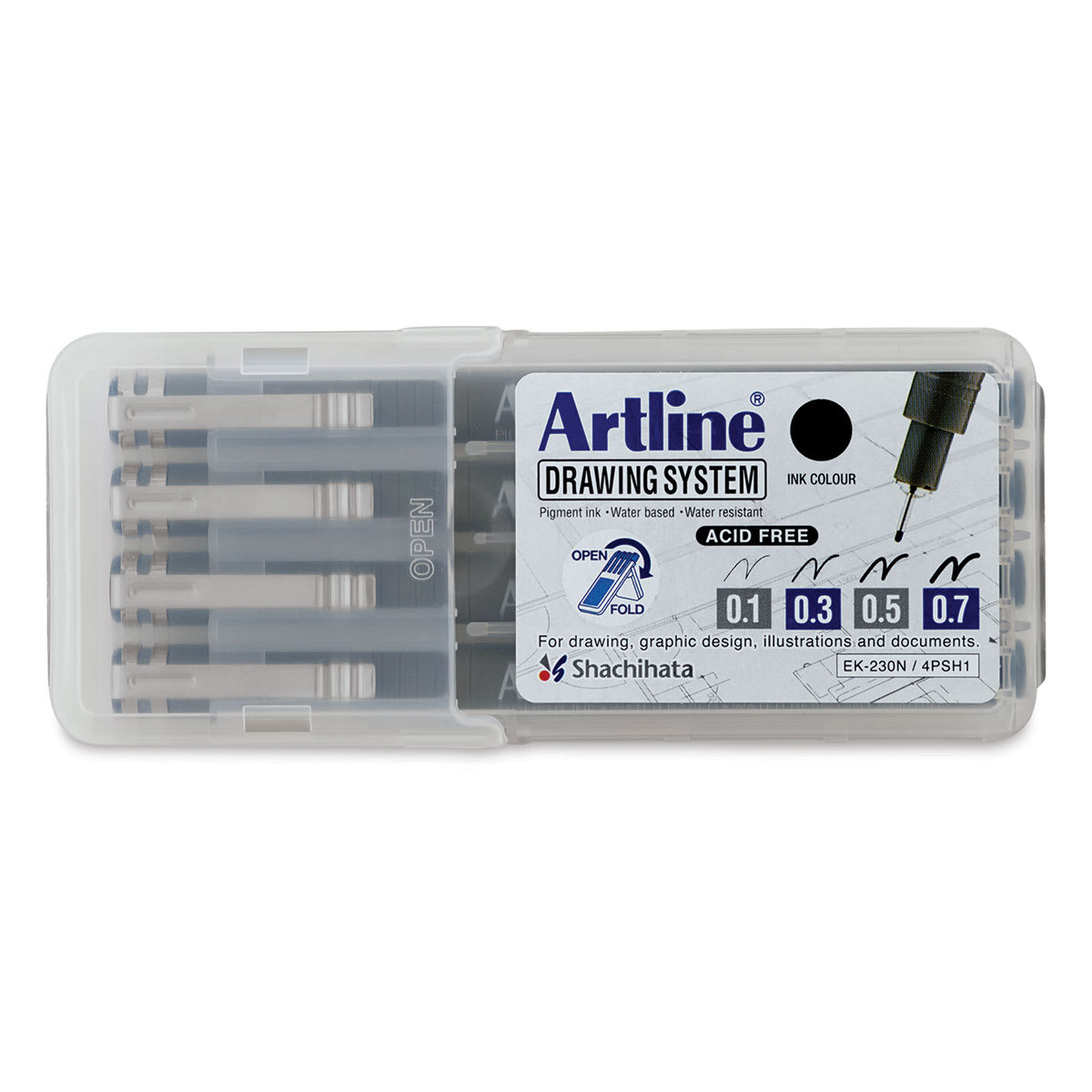 Artline Drawing Pens - Wallet Set A, Set of 4 Outside of Packaging