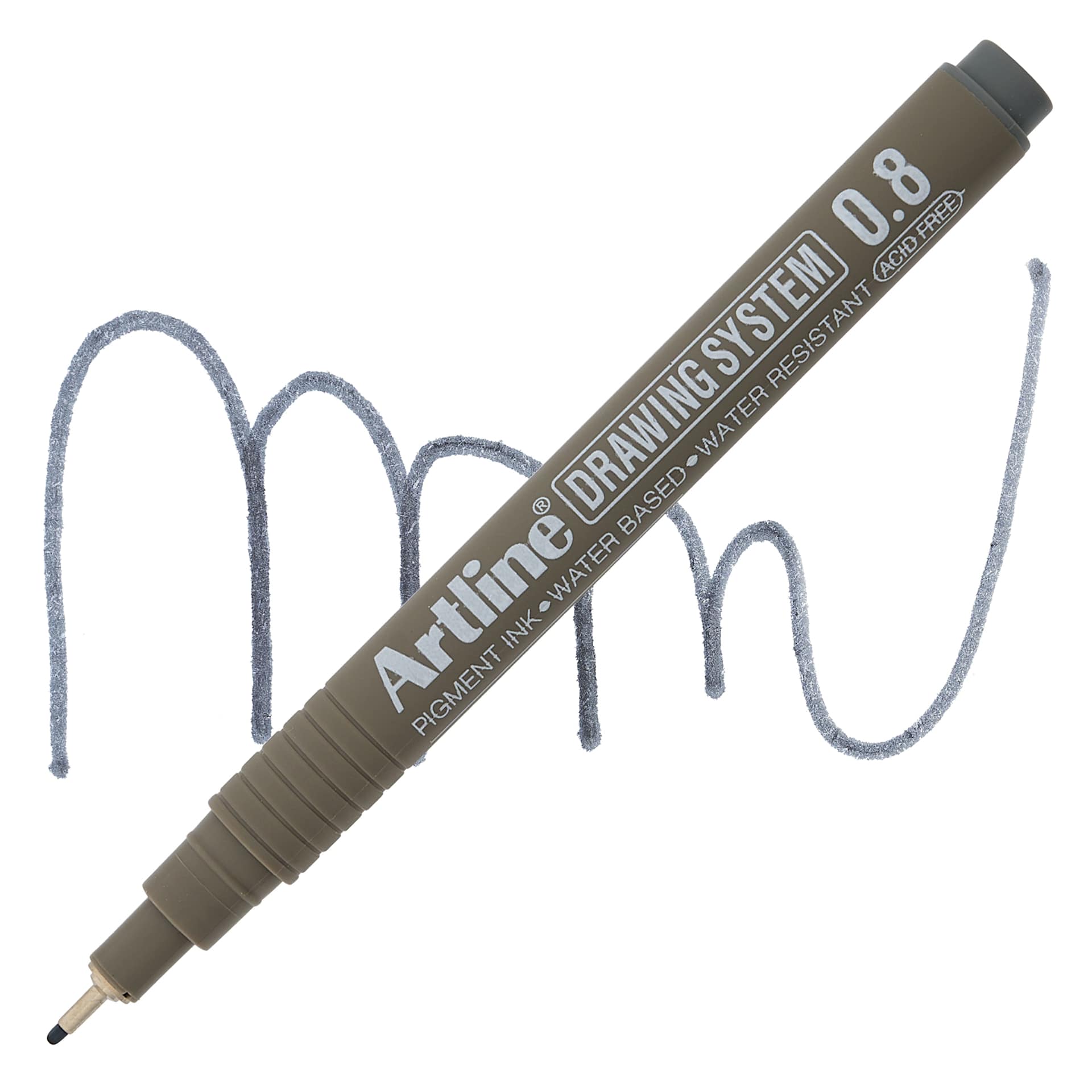 Artline Drawing Pen - Grey, 0.8 mm Tip pen with swatch