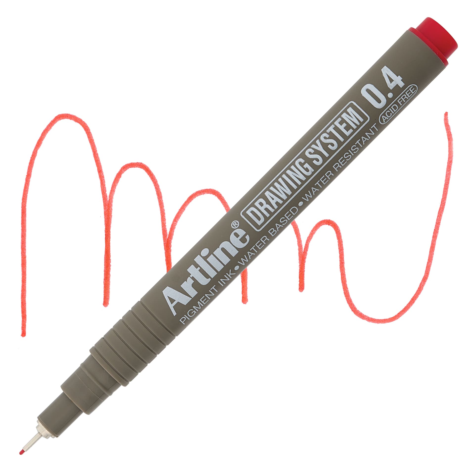 Artline Drawing Pen - Red, 0.4 mm Tip pen with swatch