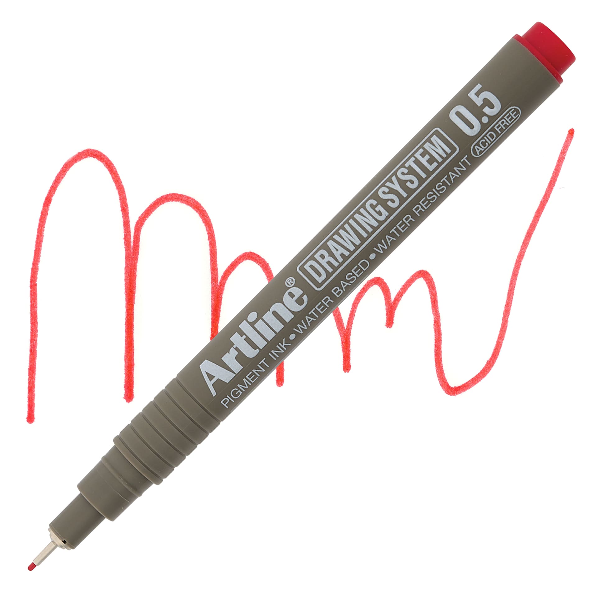 Artline Drawing Pen - Red, 0.5 mm Tip pen with swatch