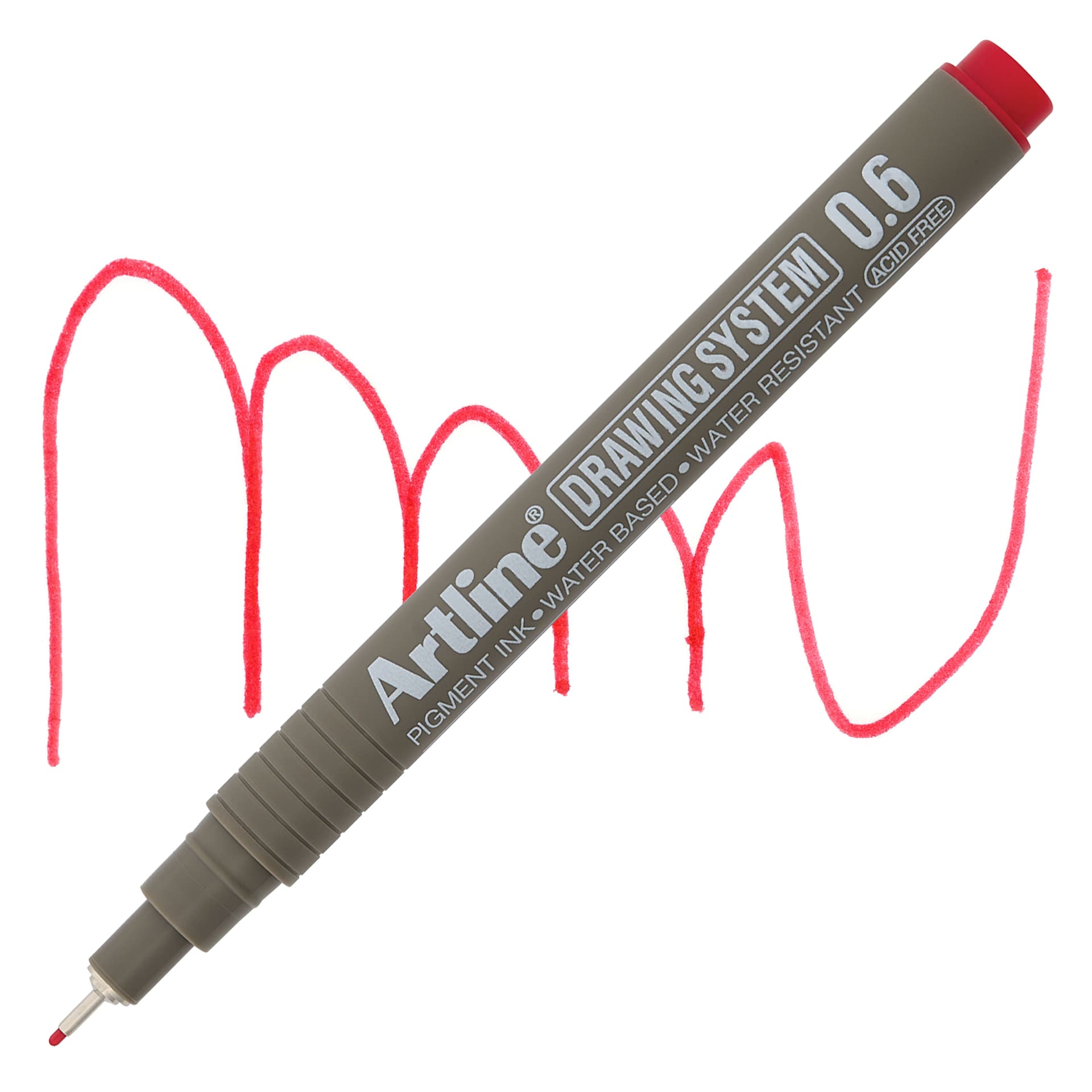 Artline Drawing Pen - Red, 0.6 mm Tip pen with swatch