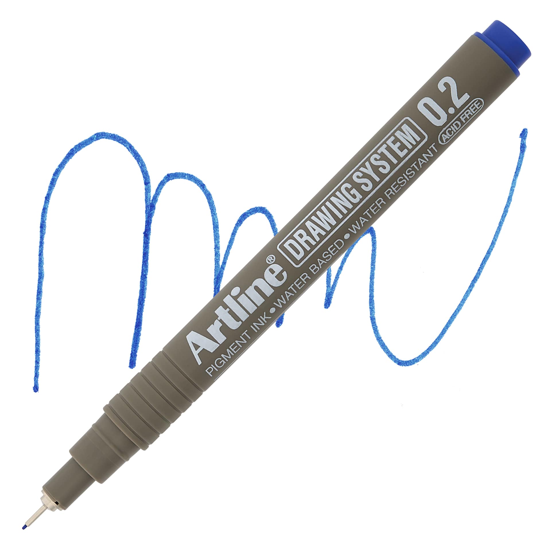 Artline Drawing Pen - Blue, 0.2 mm Tip pen with swatch