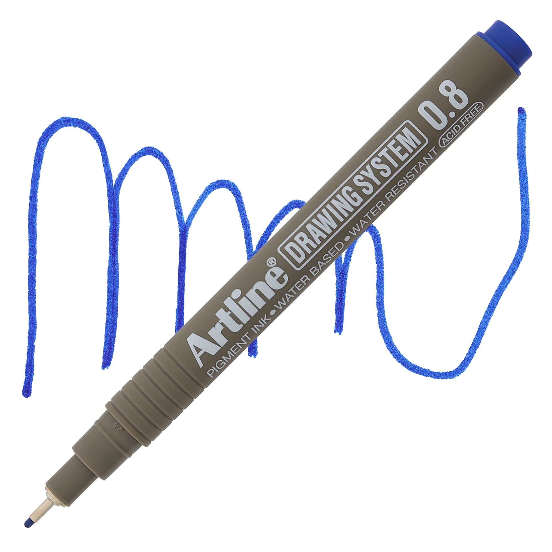 Artline Drawing Pen - Blue, 0.8 mm Tip pen with swatch