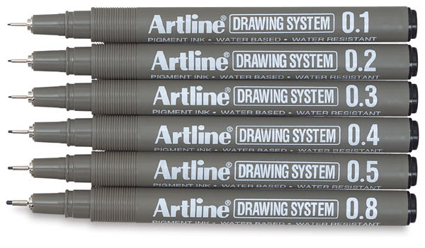 Artline Drawing Pens - Wallet, Set of 6 Assorted