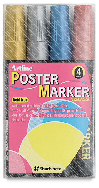 Artline Poster Markers - Front view of package of 4 Metallic Markers