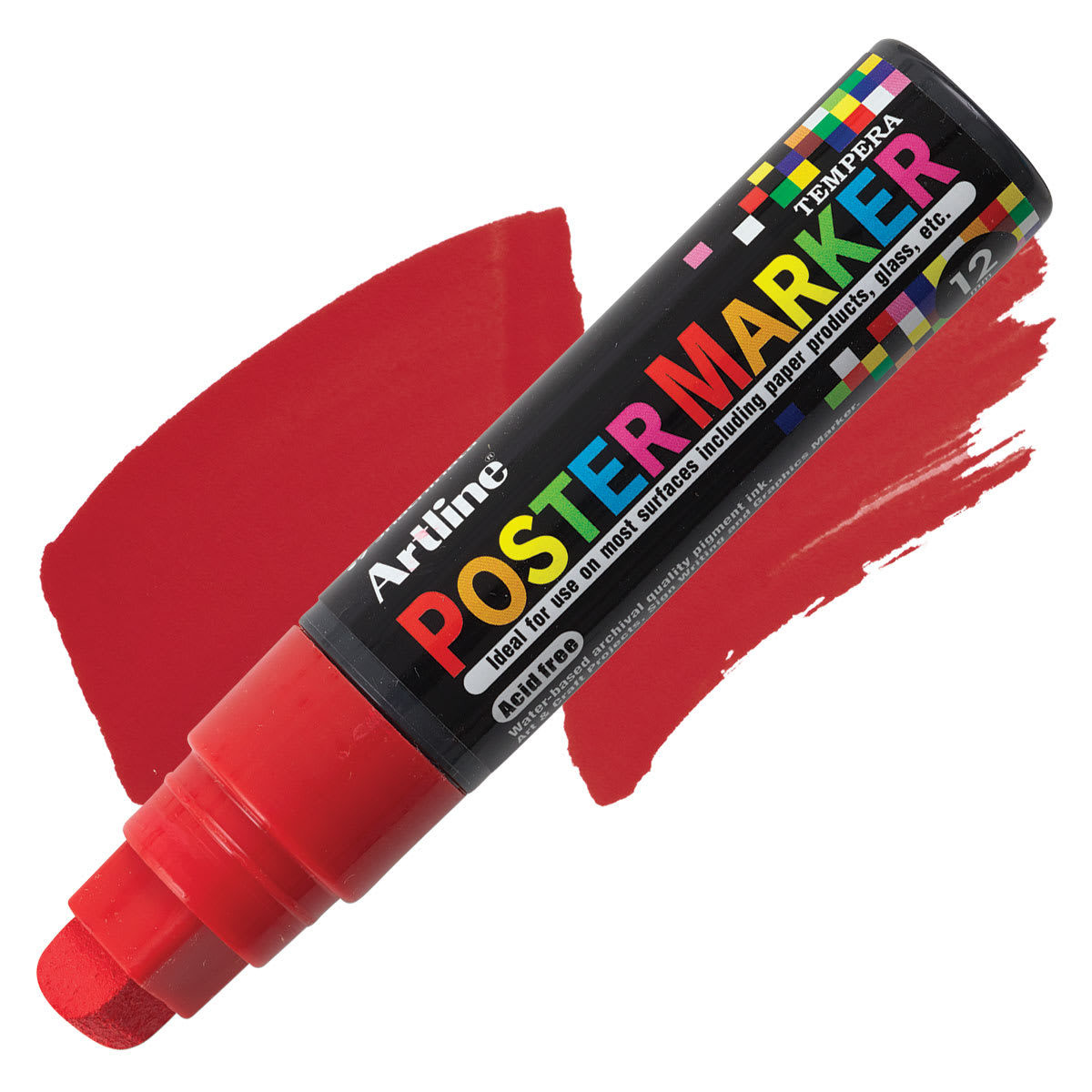 Artline Poster Markers - 12 mm Tip, Red marker and swatch