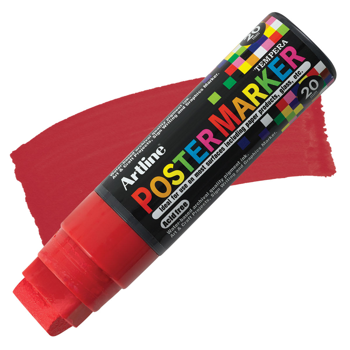 Artline Poster Markers - 20 mm Tip, Red marker and swatch