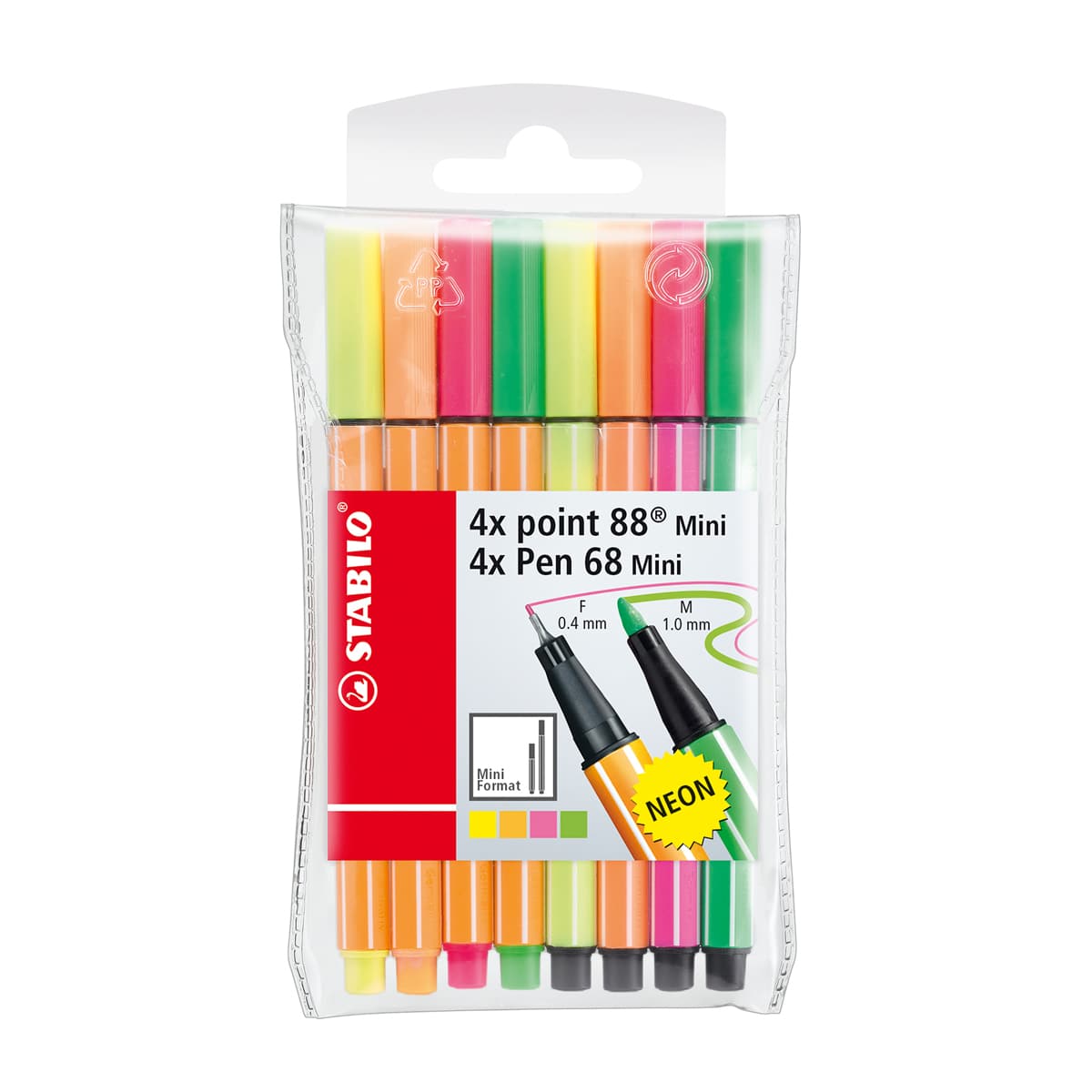 point 88 & Pen 68 Wallet Sets 8-Pen Neon Mini Wallet Set (4 point 88 & 4 Pen 68) - Peggable