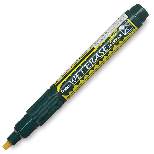 Pentel Wet Erase Chalk Markers - Single Yellow Chisel Point Chalk Marker open and at angle
