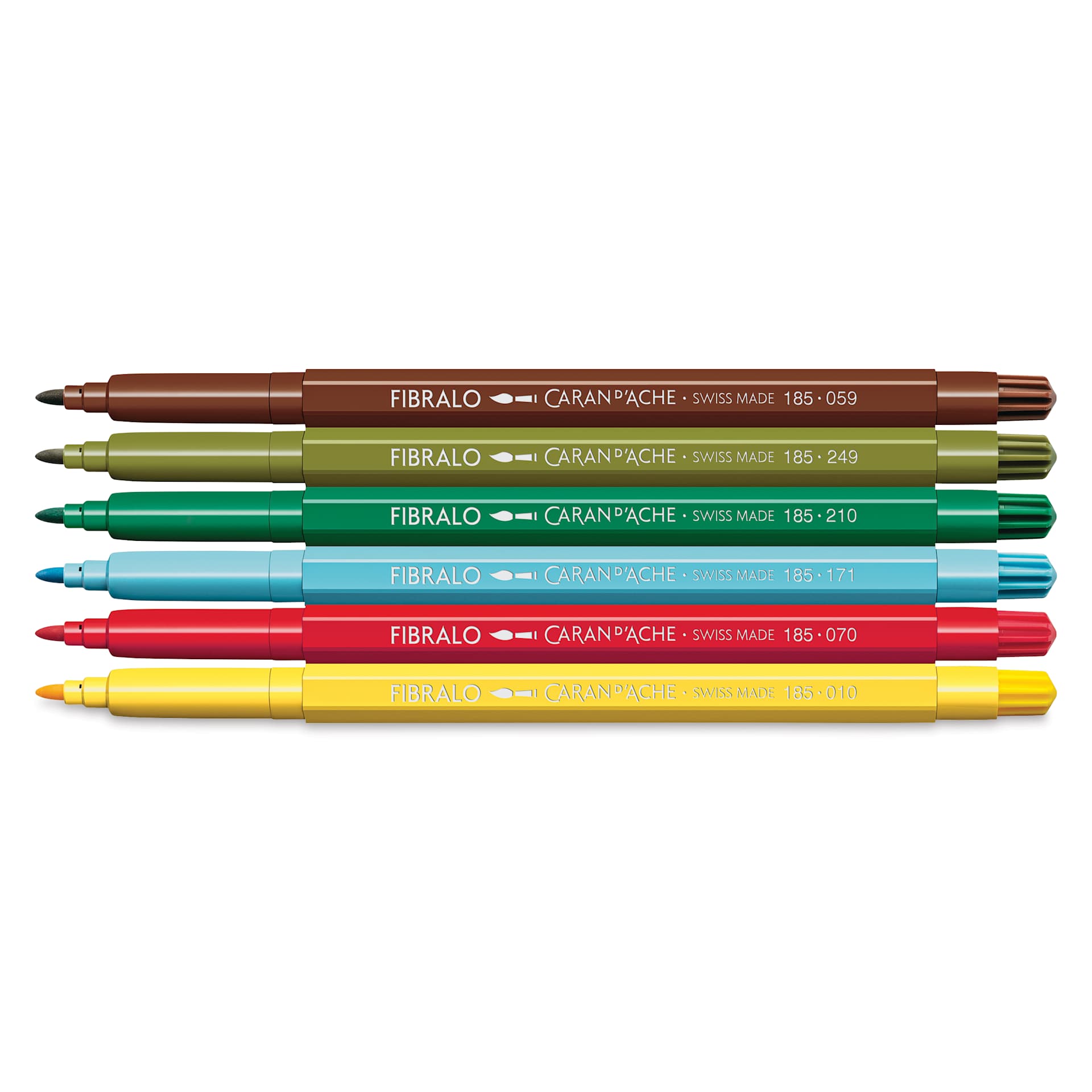Caran d'Ache Fibralo Water-Soluble Markers - Set of 6, Kawaii Swiss Mountains, contents