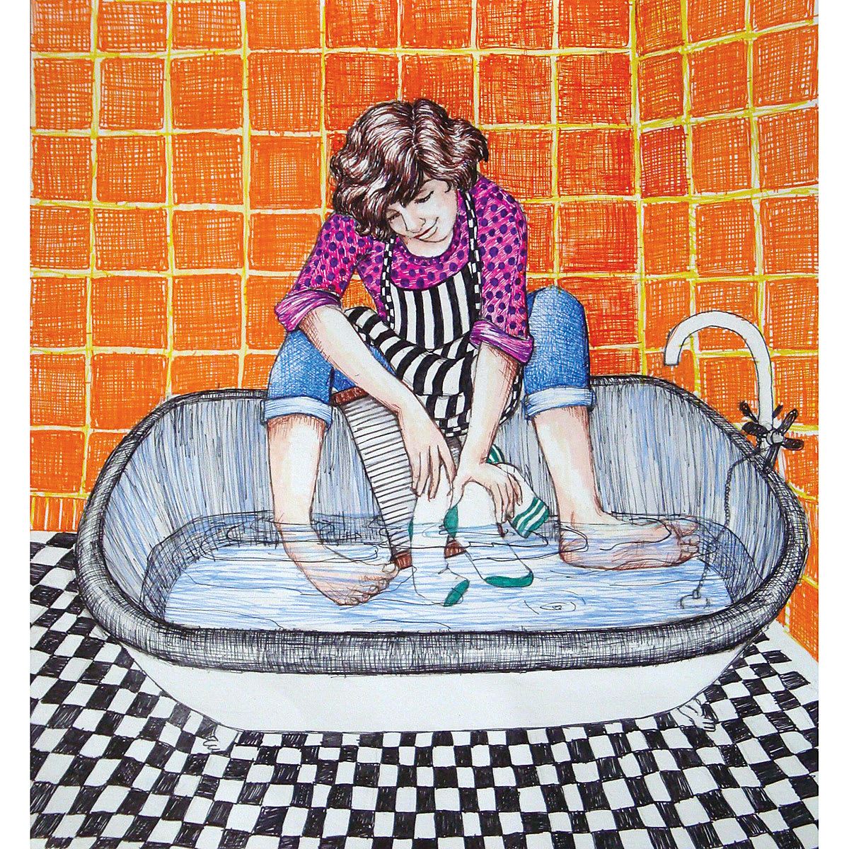 Prismacolor Premier Illustration Markers - Example of Woman Cleaning Socks in Bathtub 