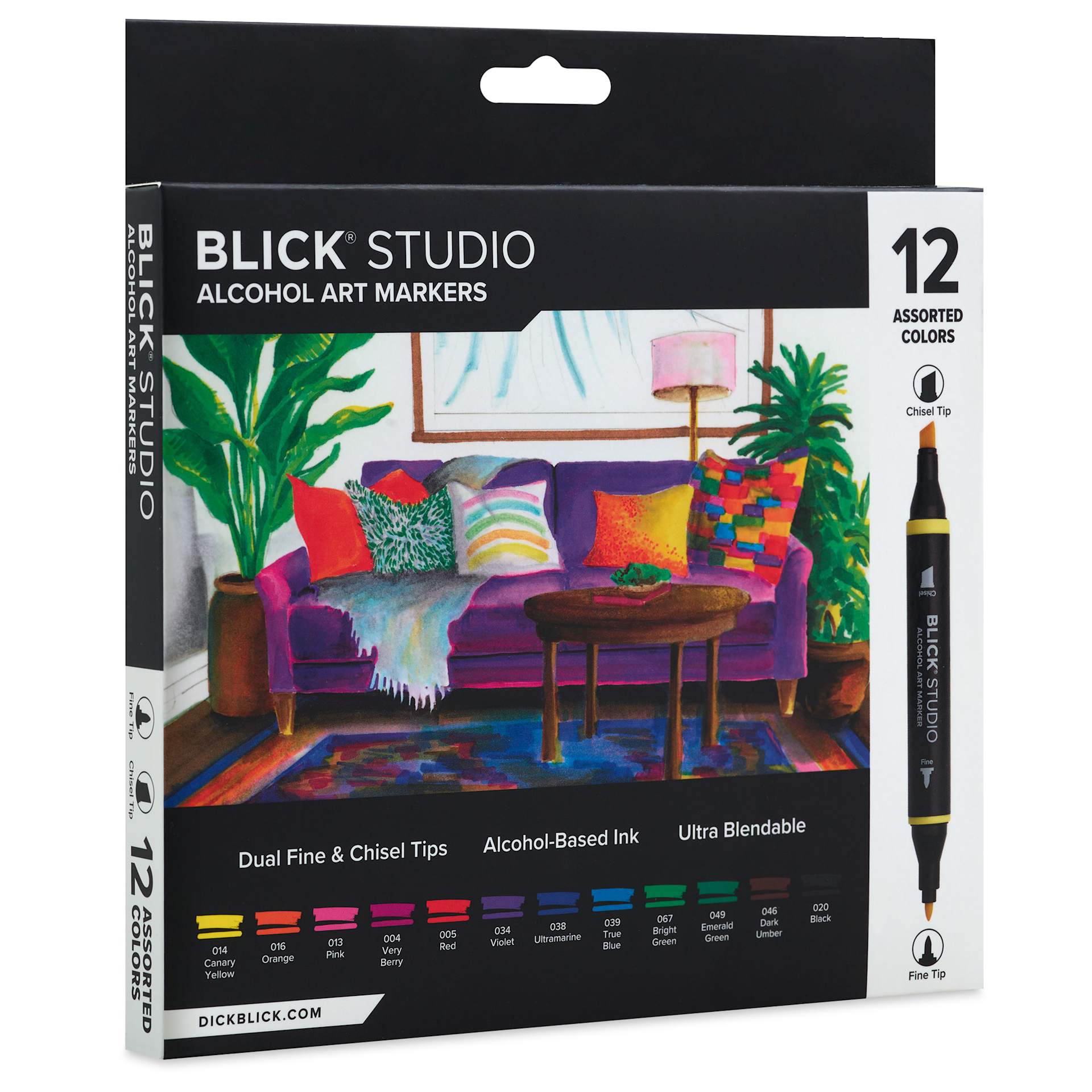 Blick Studio Double-Ended Alcohol Art Markers - Assorted Colors, Set of 12