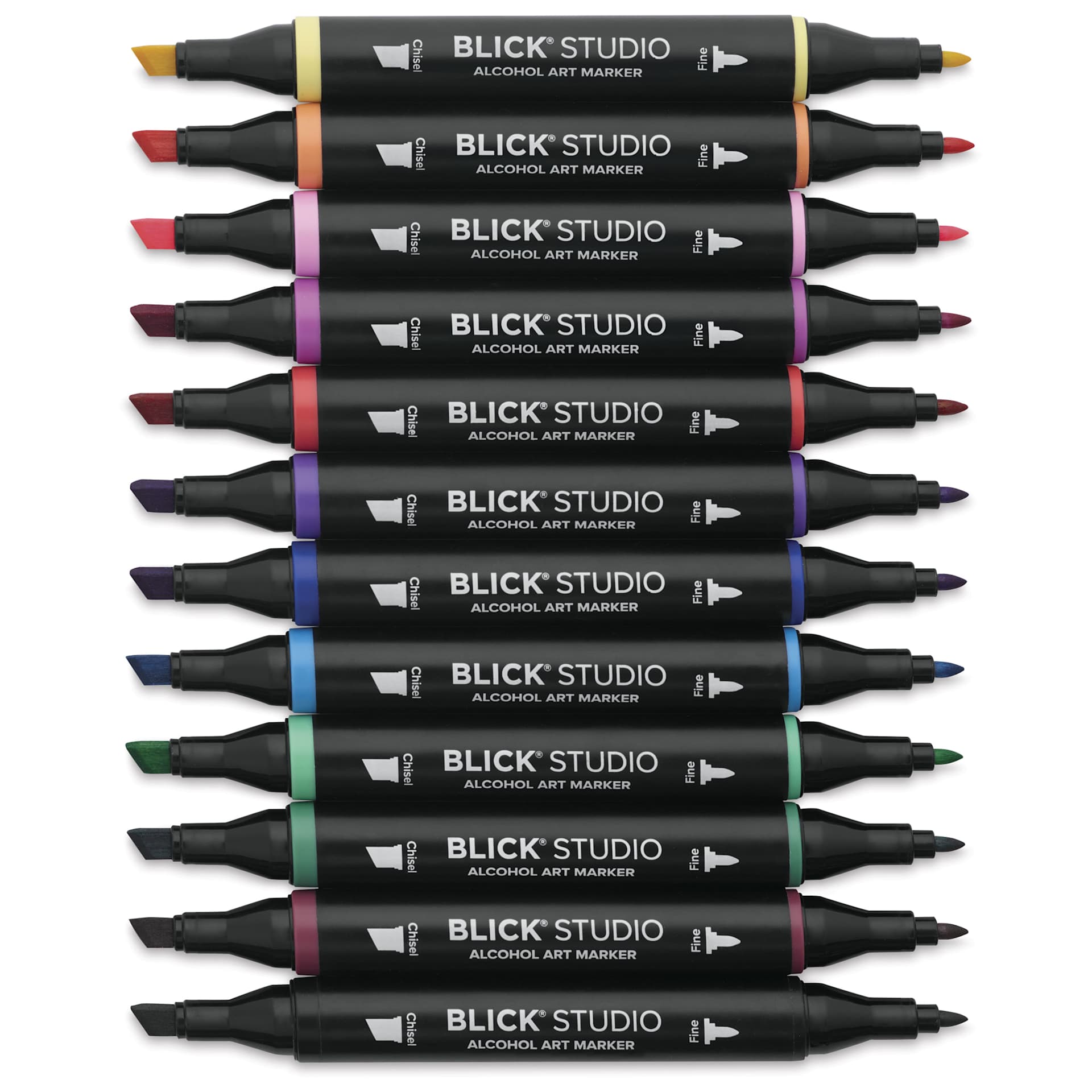 Blick Studio Double-Ended Alcohol Art Markers - Assorted Colors, Set of 12, out of packaging