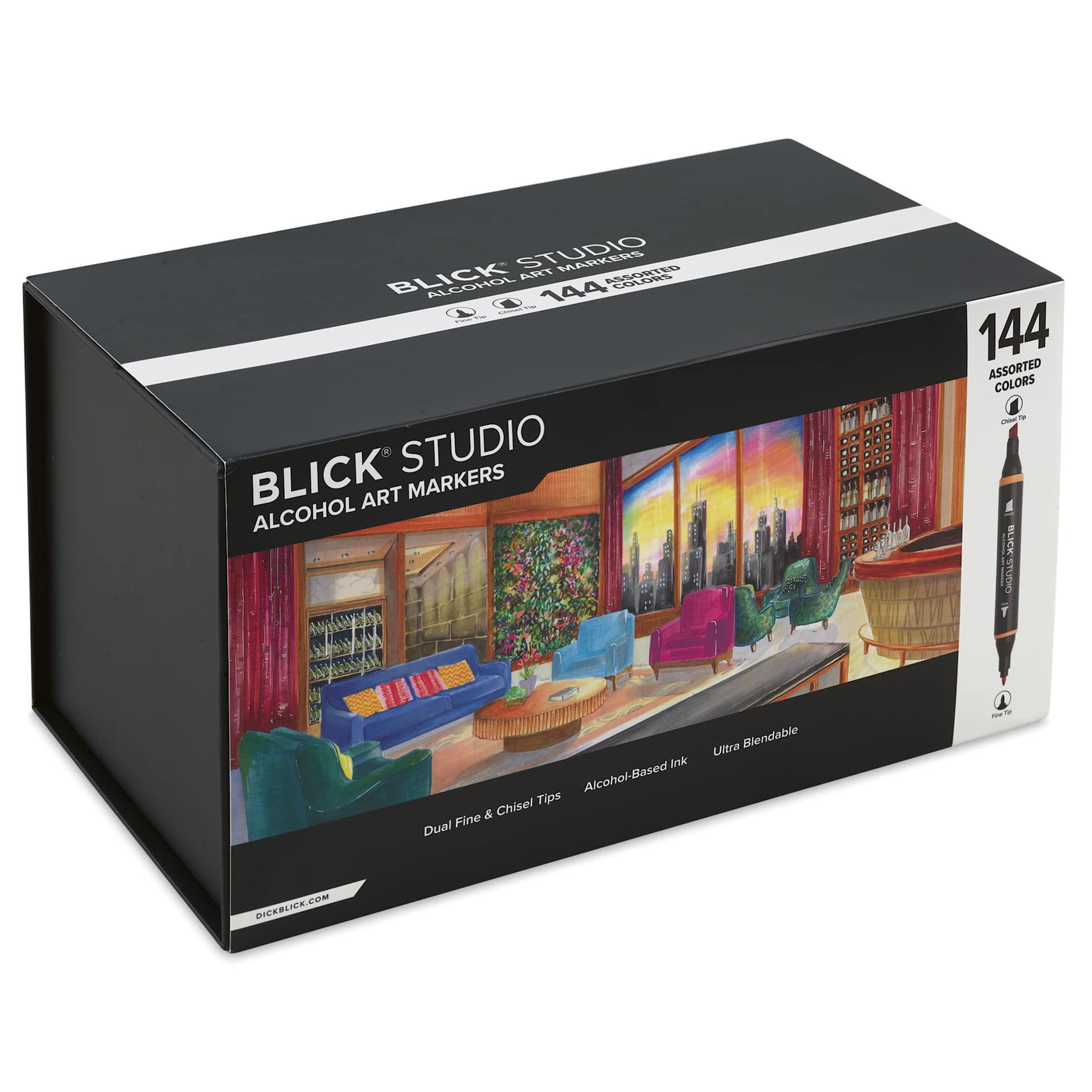 Blick Studio Double-Ended Alcohol Art Markers - Assorted Colors, Set of 144, packaging