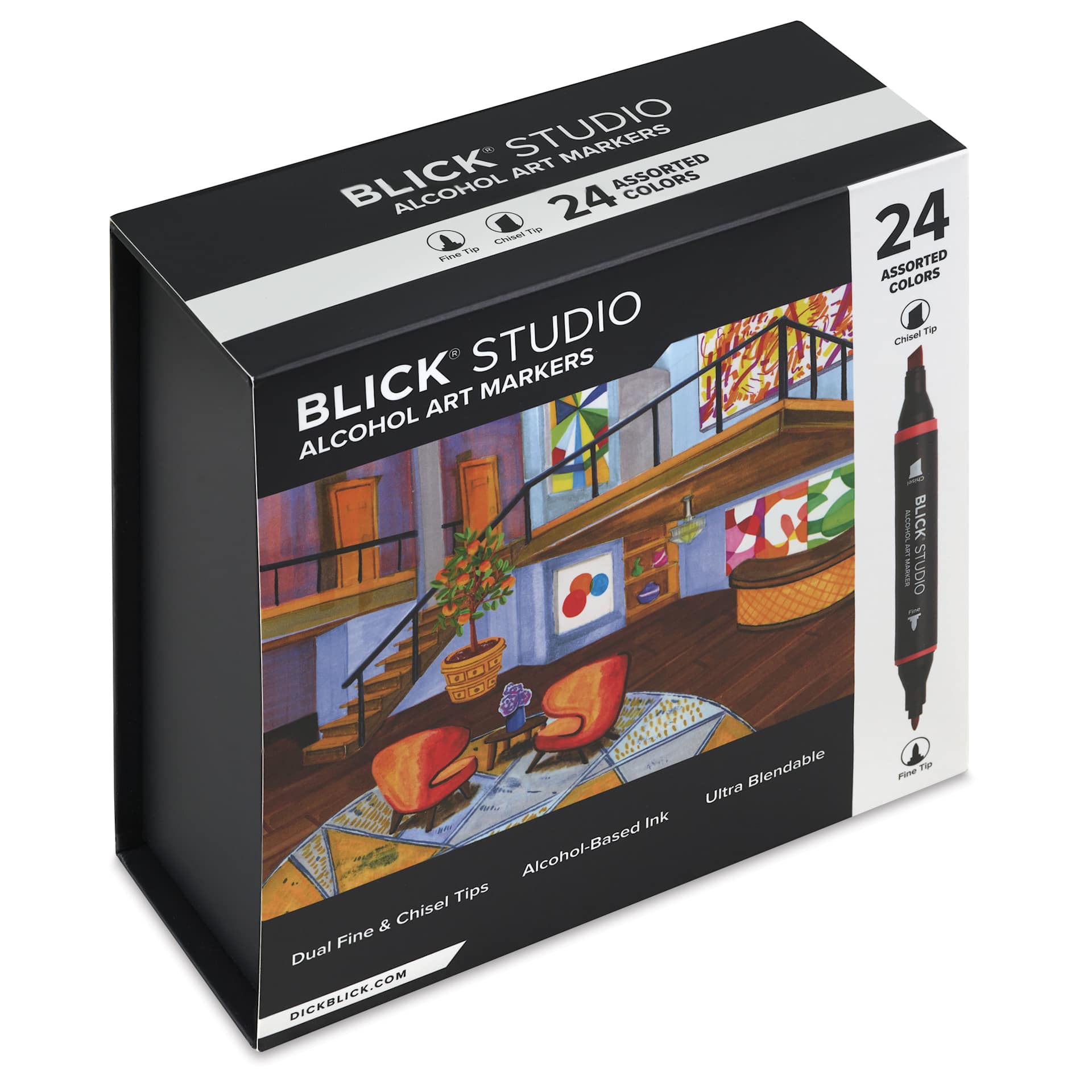 Blick Studio Double-Ended Alcohol Art Markers - Assorted Colors, Set of 24, packaging