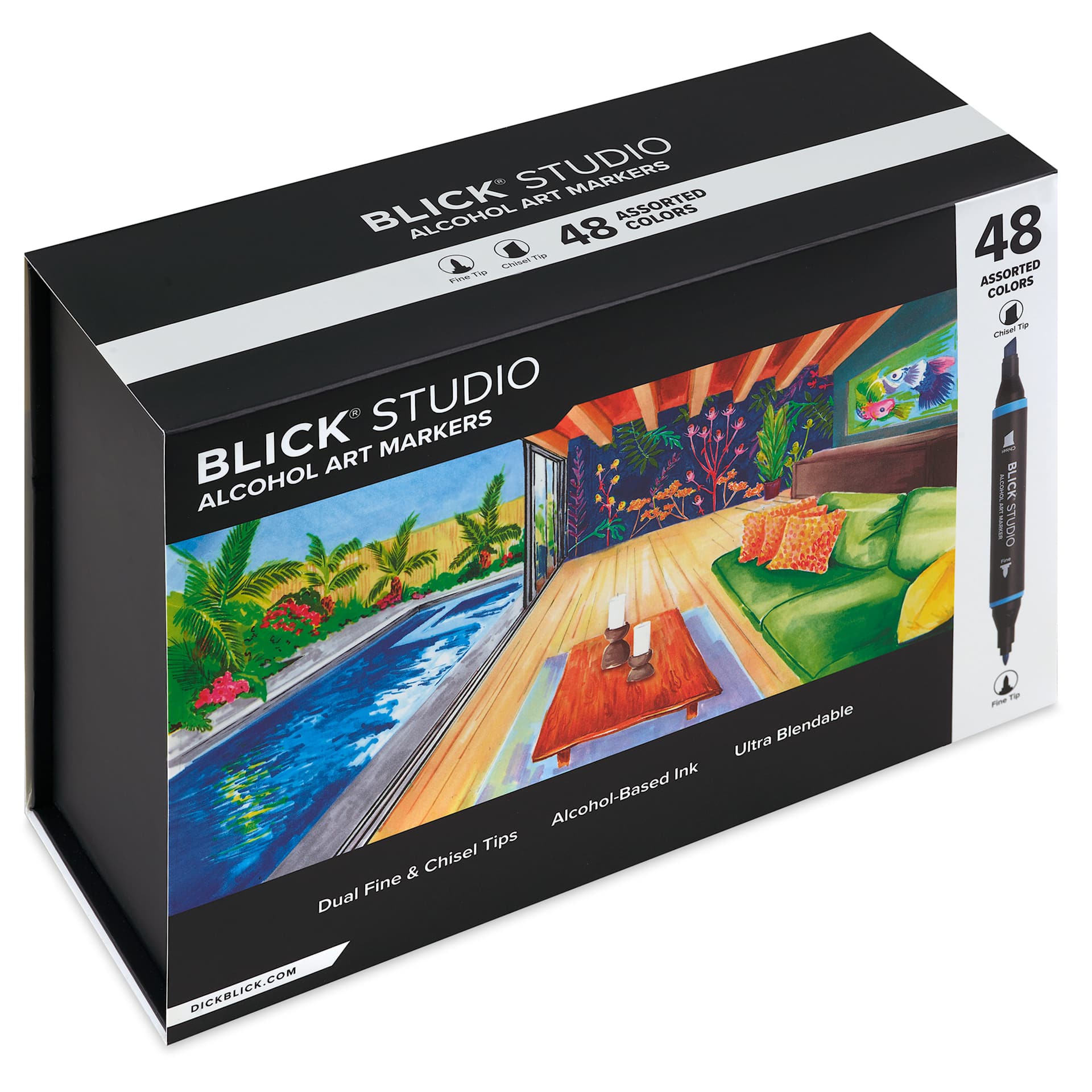 Blick Studio Double-Ended Alcohol Art Markers - Assorted Colors, Set of 48, packaging