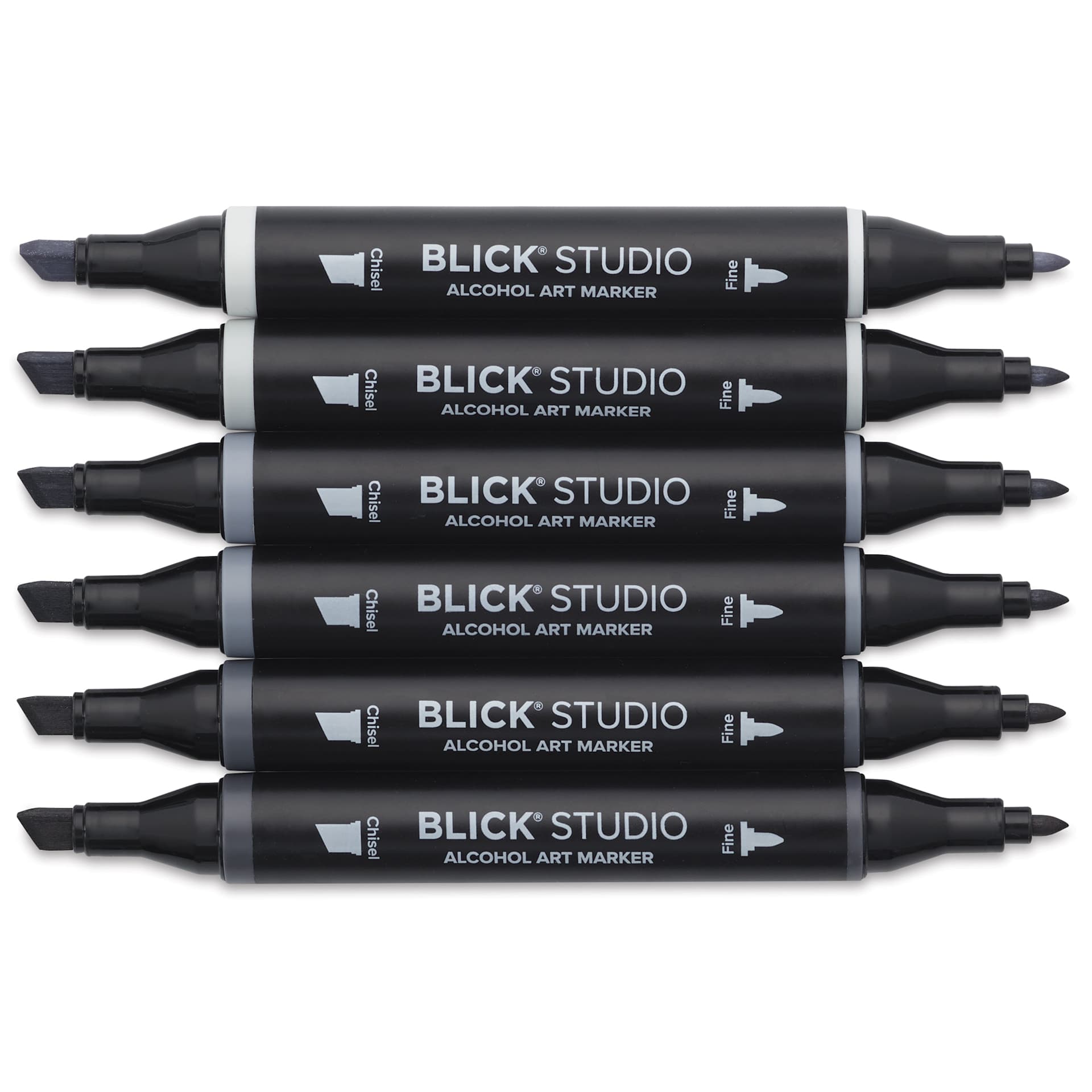 Blick Studio Double-Ended Alcohol Art Markers - Gray Tones, Set of 6, out of packaging