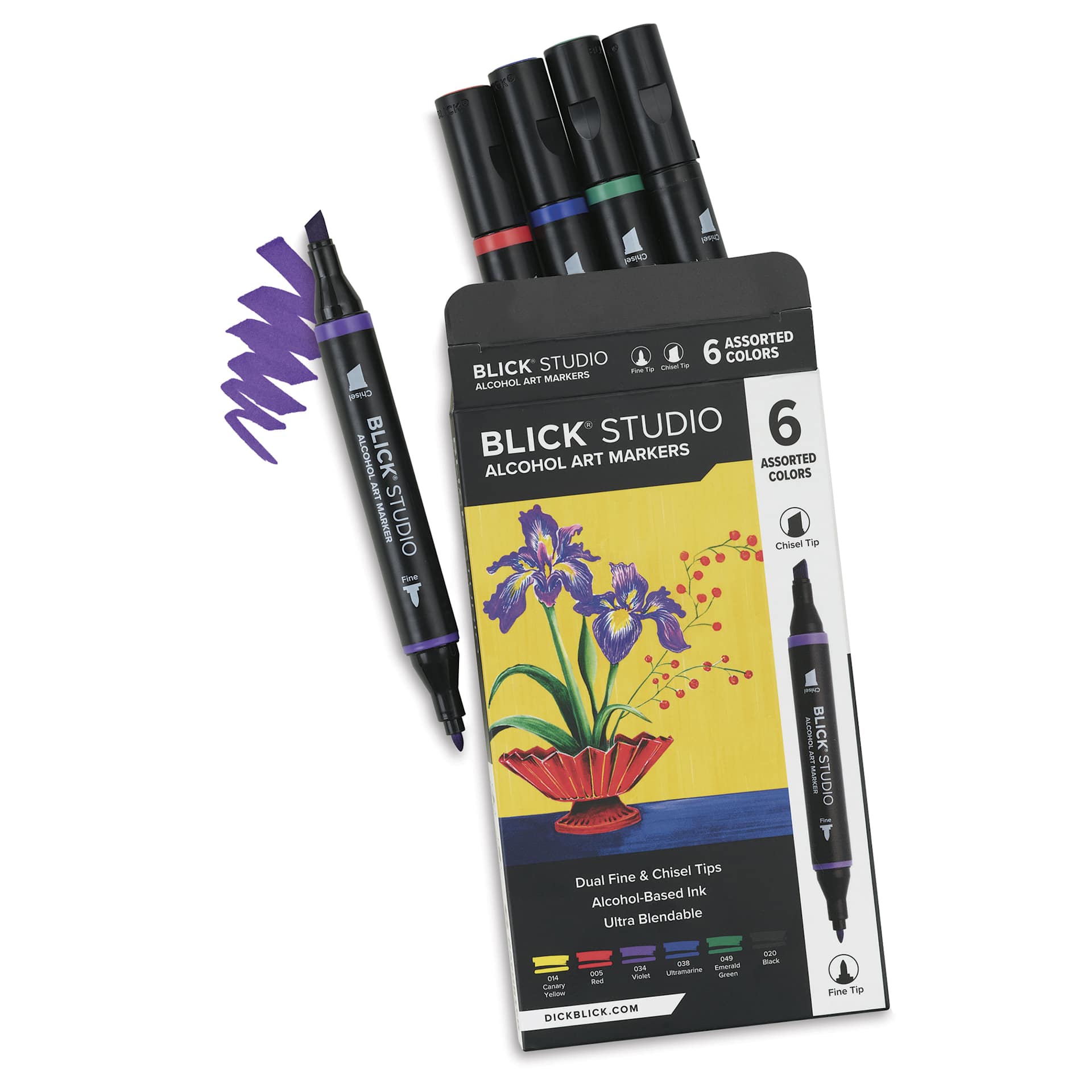 Blick Studio Double-Ended Alcohol Art Markers - Assorted Colors, Set of 6, open packaging