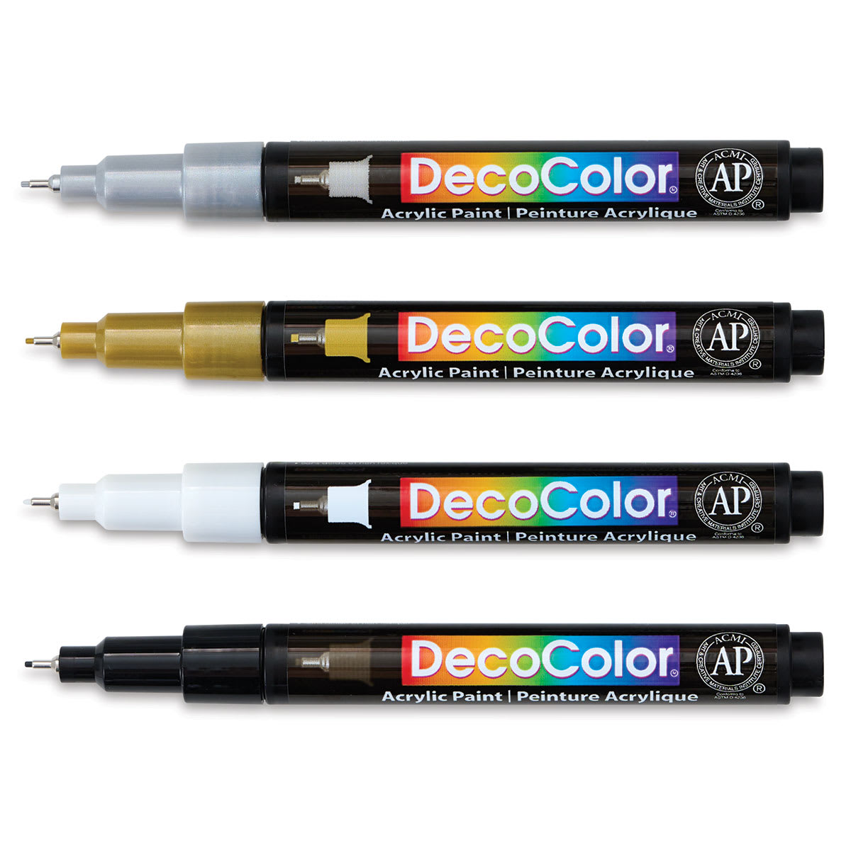 Decocolor Acrylic Paint Markers - Basic Colors, Set of 4, Extra Fine (set contents)