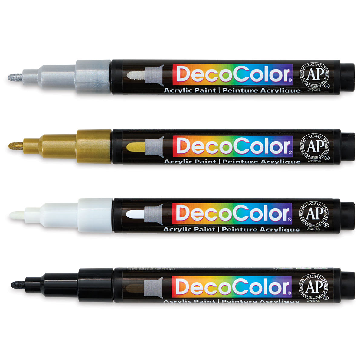 Decocolor Acrylic Paint Markers - Basic Colors, Set of 4, Fine (set contents)