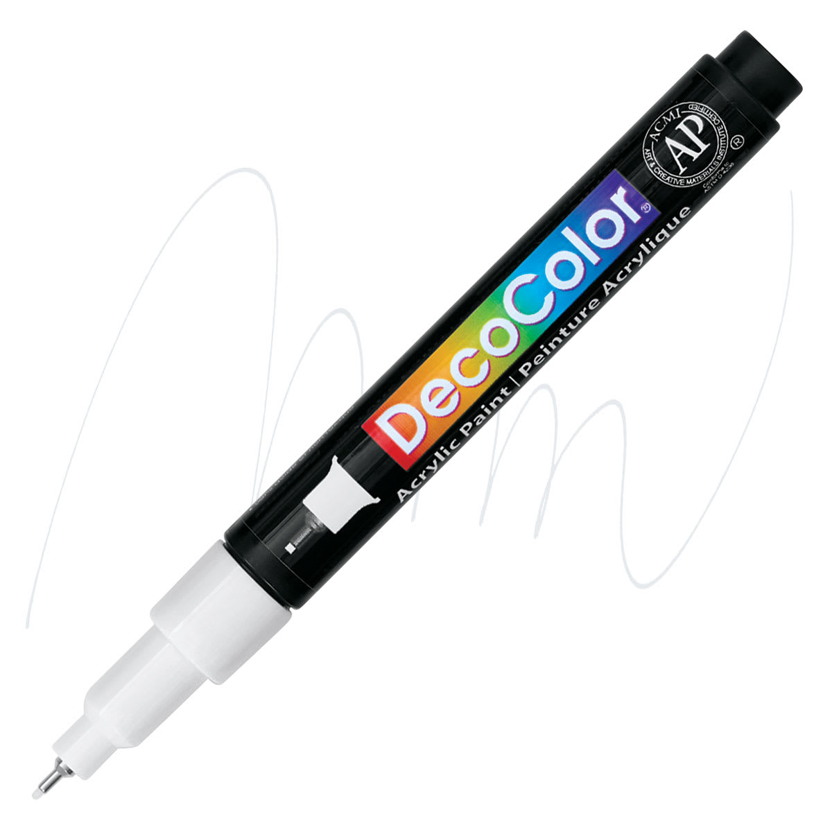 Decocolor Acrylic Paint Marker - White, Extra Fine marker and swatch