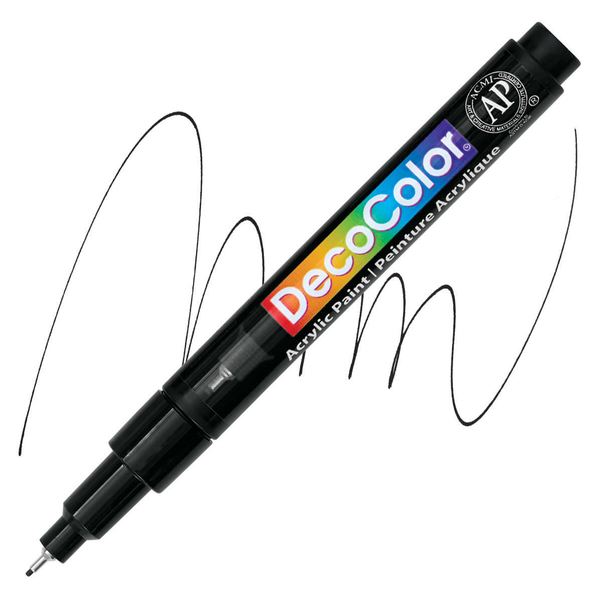 Decocolor Acrylic Paint Marker - Black, Extra Fine marker and swatch