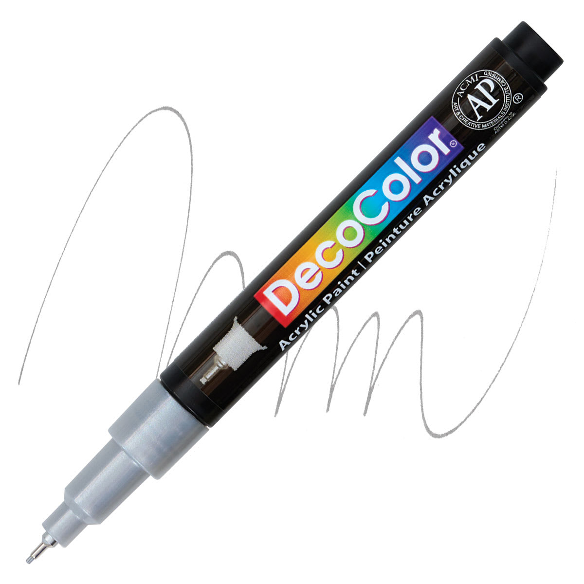 Decocolor Acrylic Paint Marker - Metallic Silver, Extra Fine marker and swatch