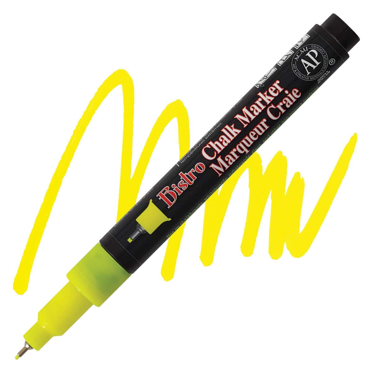 Marvy Uchida Bistro Chalk Marker - Fluorescent Yellow, Extra Fine marker and swatch