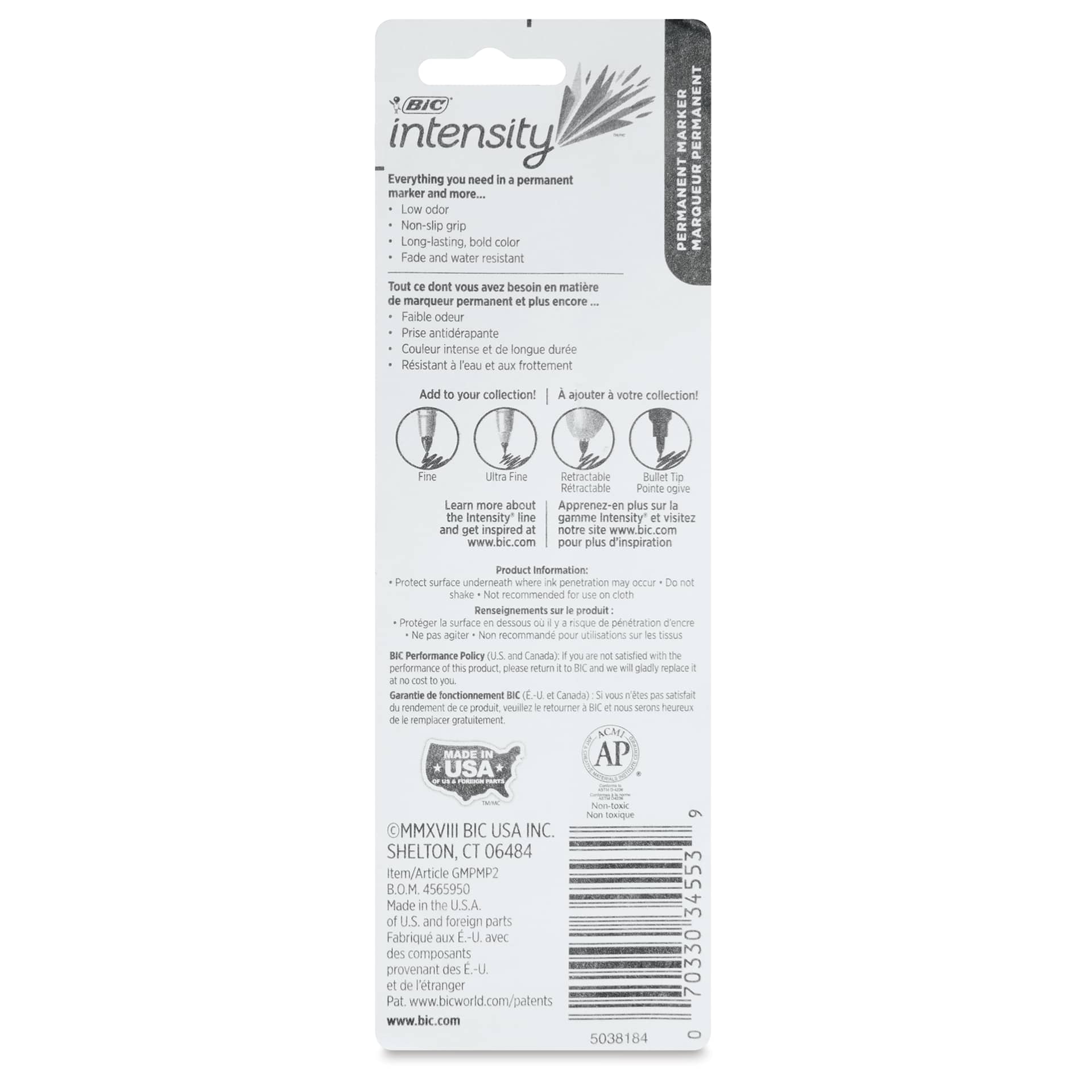 Bic Intensity Permanent Markers - Metallic Colors, Fine Tip, Set of 2, back of the pakaging