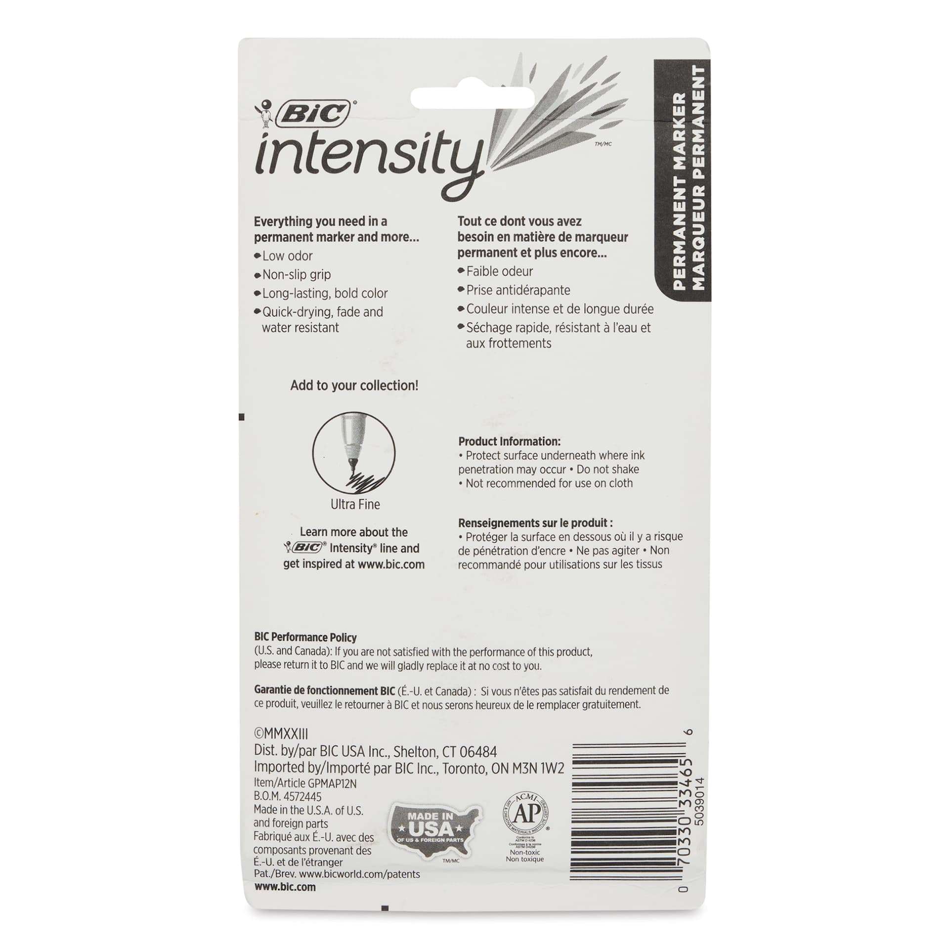 Bic Intensity Permanent Marker - Set of 12, back of the packaging