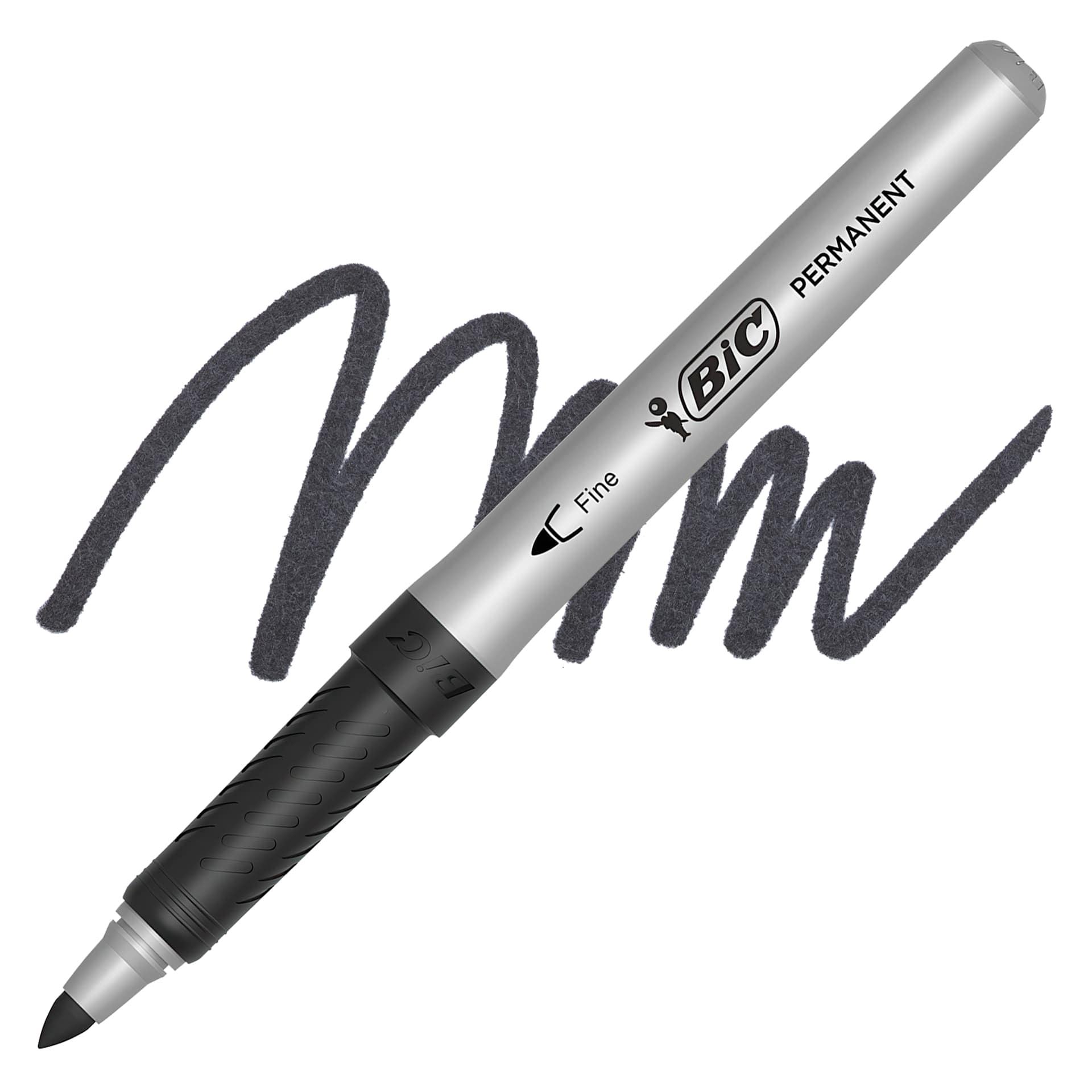 Bic Mark-It Color Collection Permanent Marker - Fine Point, Black marker and swatch