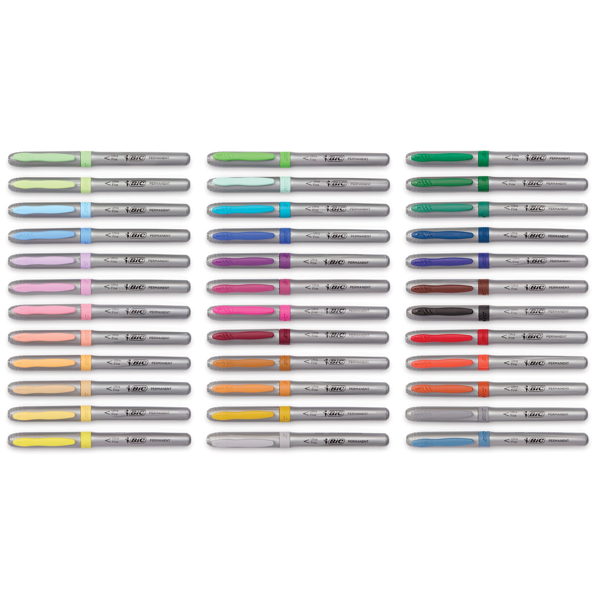 Bic Intensity Permanent Markers - Assorted Colors, Ultra Fine Tip, Set of 36, laid out with caps on