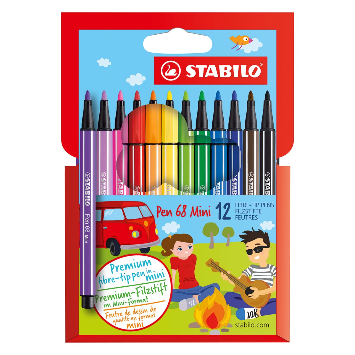 Stabilo Pen 68 Set - Set of 12, Mini Wallet, Assorted Colors