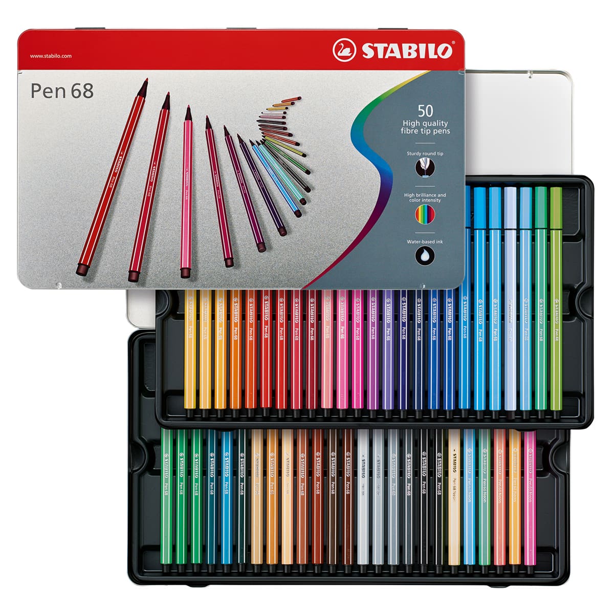 Stabilo Pen 68 Set - Set of 50, Tin Case, Assorted Colors