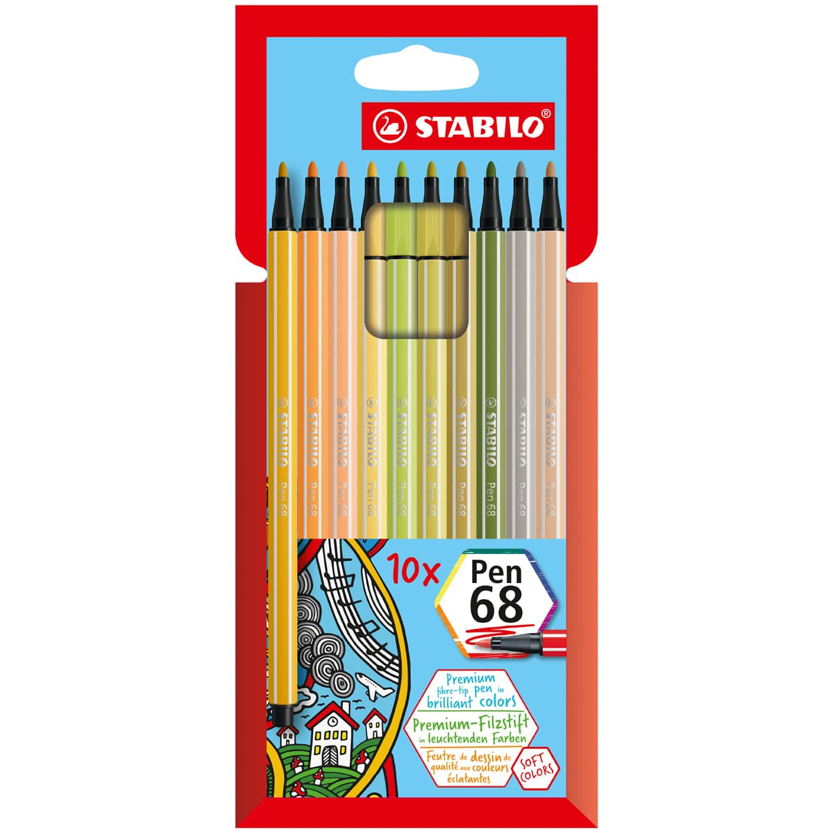 Stabilo Pen 68 Set - Set of 10, Wallet, Soft Colors