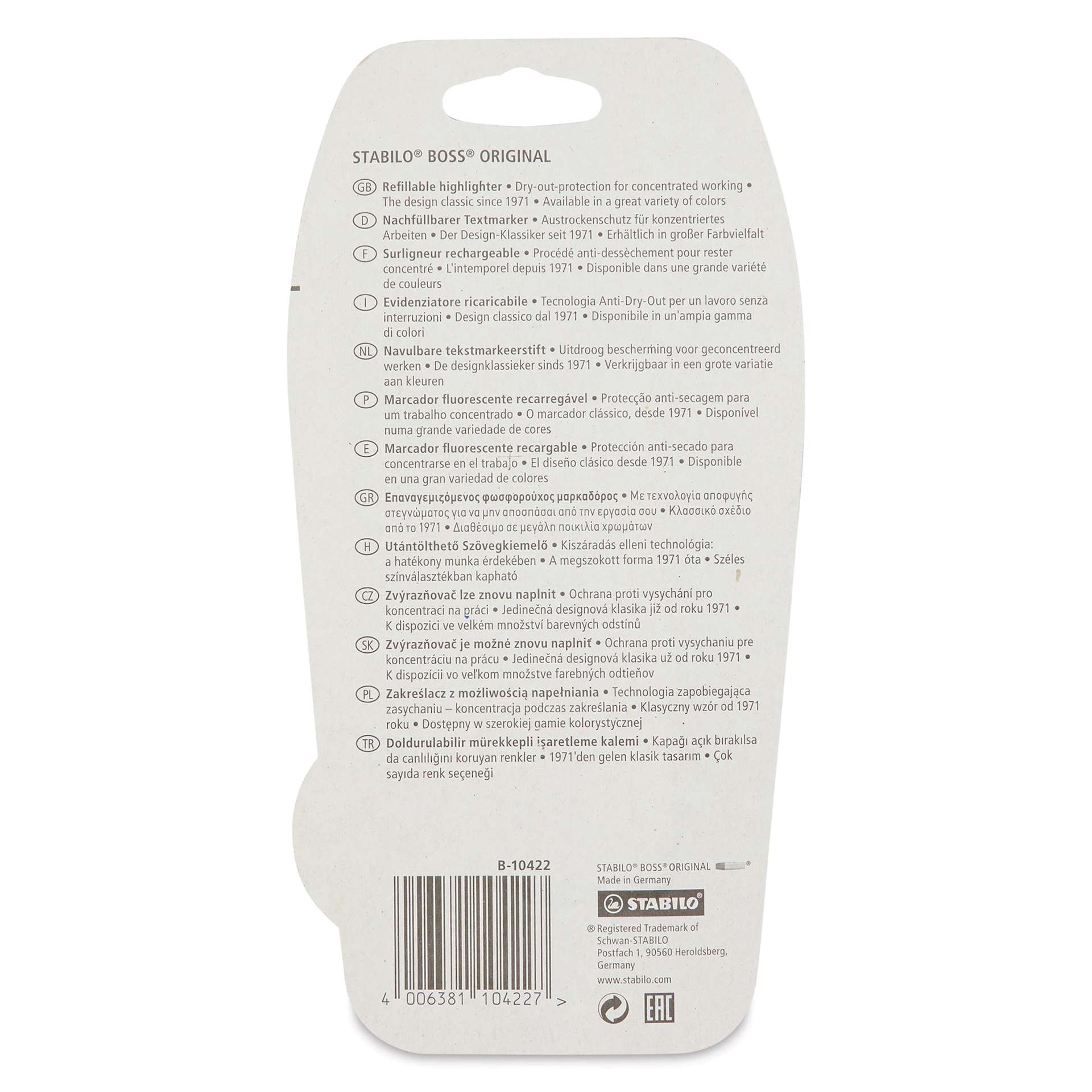 Stabilo Boss Original Highlighter - Yellow, Pkg of 2, back of the packaging