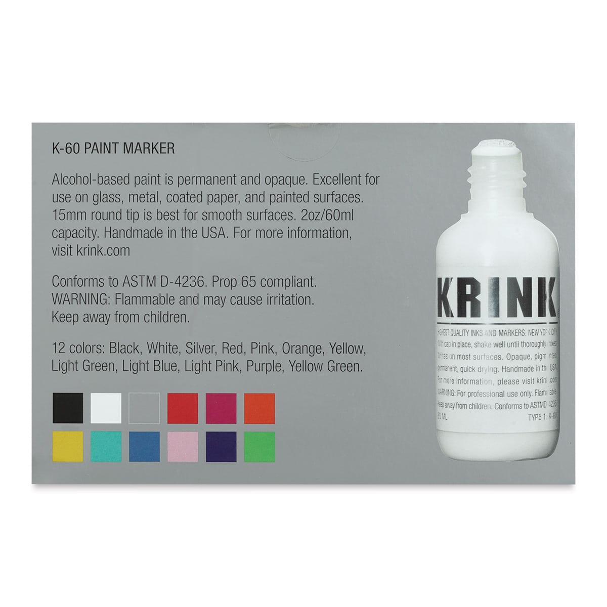 Krink K-60 Paint Markers - Set of 12 (back of package)
