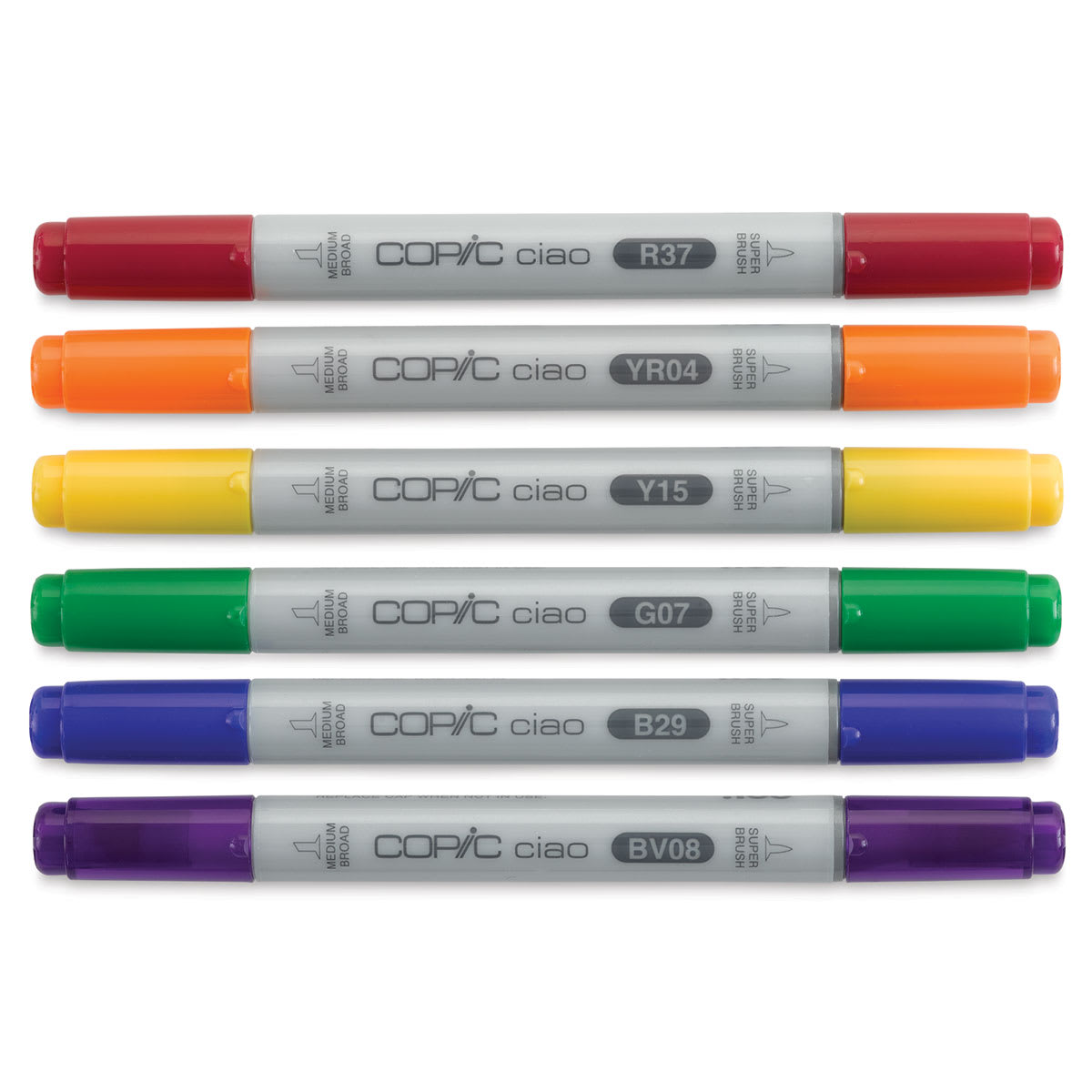 Copic Ciao Double Ended Marker Set - Primary Colors, Set of 6 (set contents with caps on)