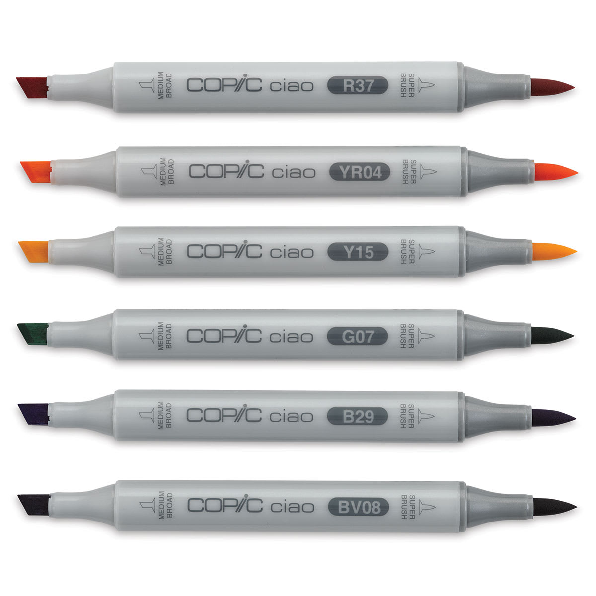 Copic Ciao Double Ended Marker Set - Primary Colors, Set of 6 (set contents with caps off)