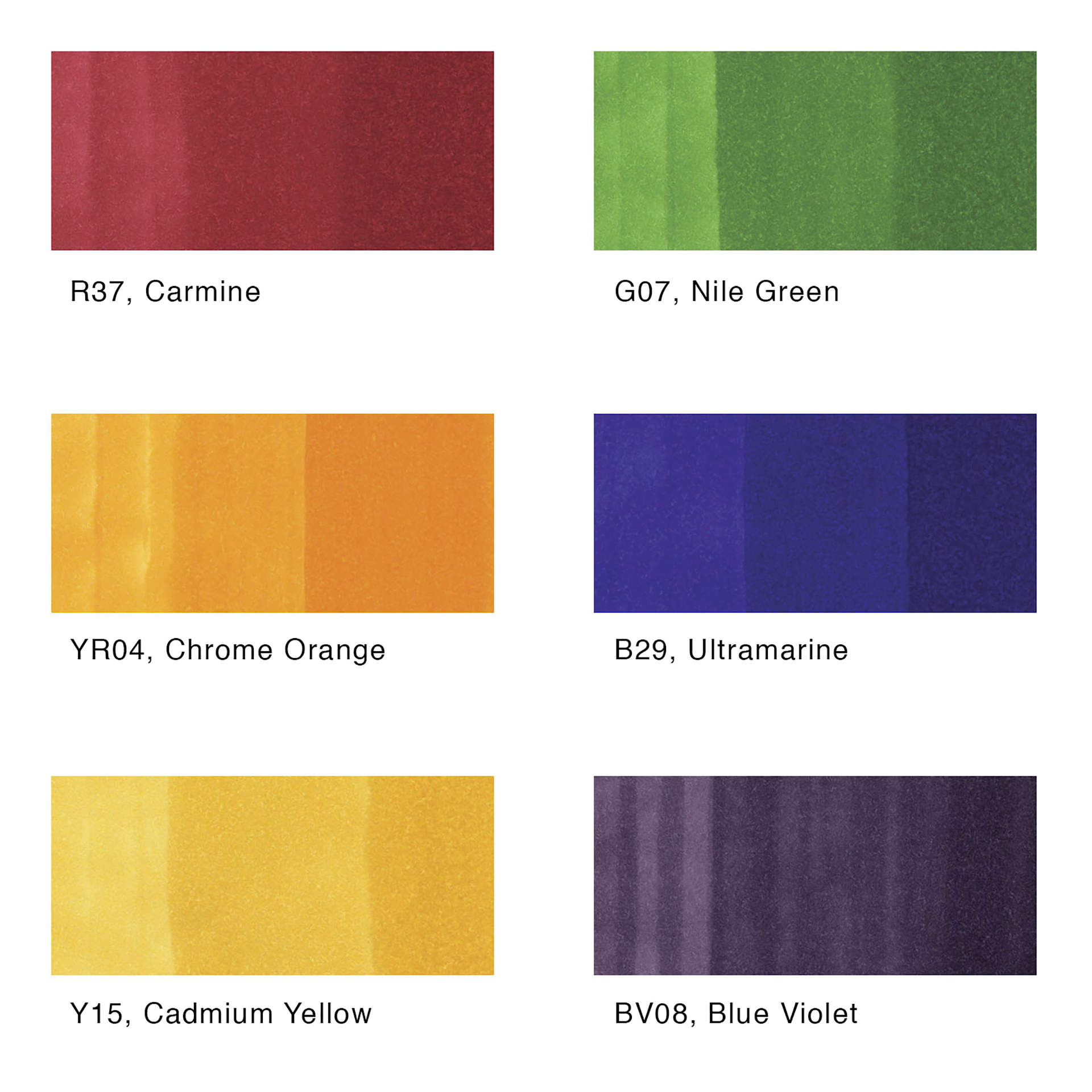Copic Ciao Double Ended Marker Set - Primary Colors, Set of 6, color swatches