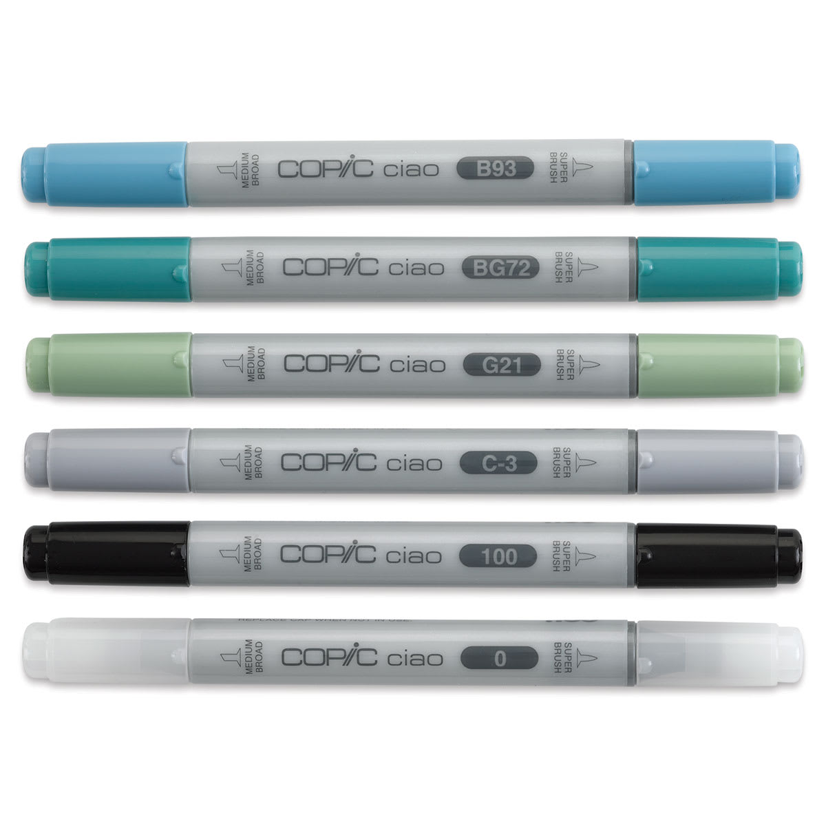 Copic Ciao Double Ended Marker Set - Sea Colors, Set of 6 (set contents with caps on)
