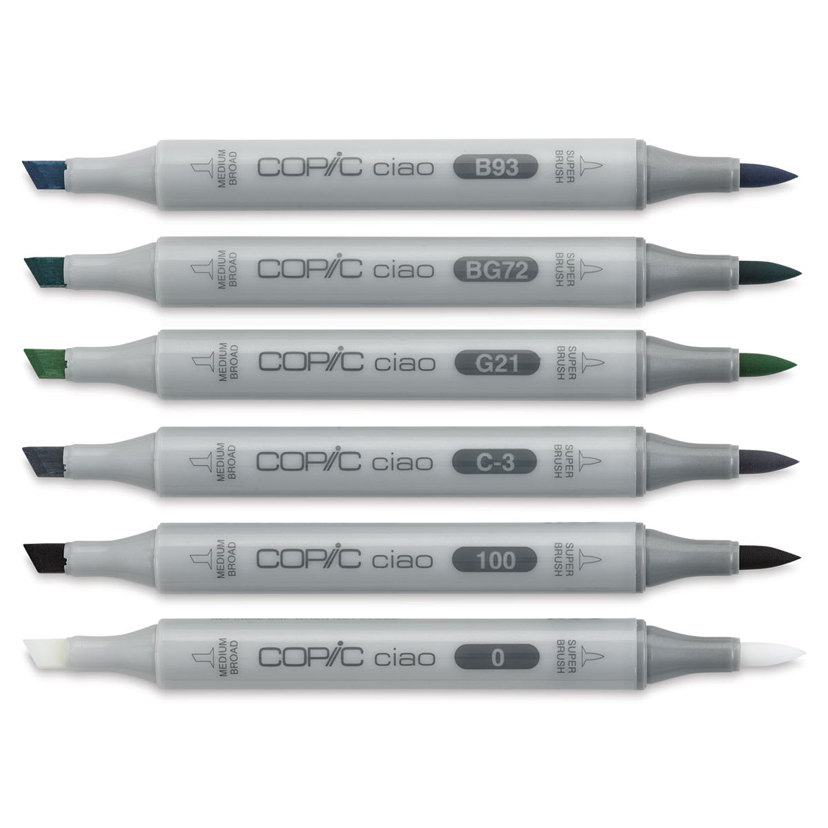 Copic Ciao Double Ended Marker Set - Sea Colors, Set of 6 (set contents with caps off)