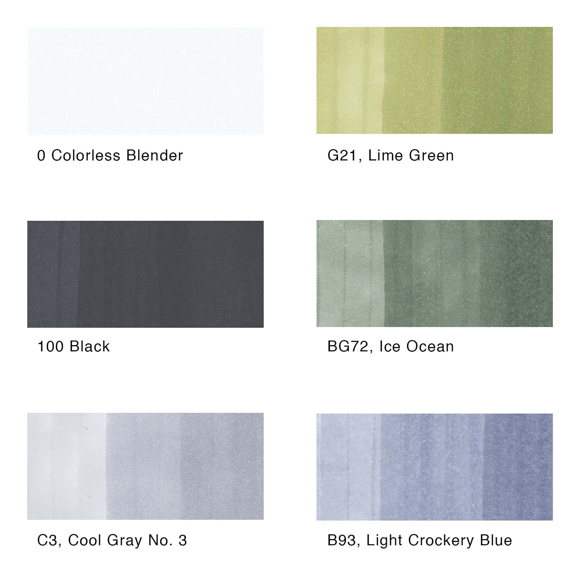 Copic Ciao Double Ended Marker Set - Sea Colors, Set of 6, color swatches