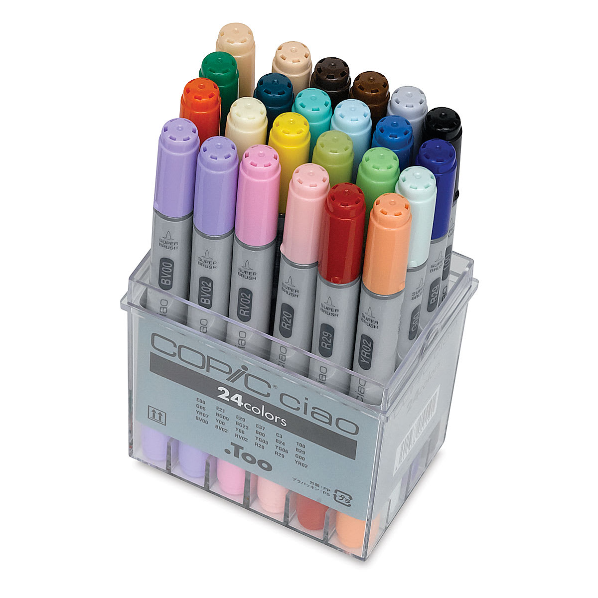 Copic Ciao Double Ended Markers - Assorted Colors, Set of 24 (top view with package open)