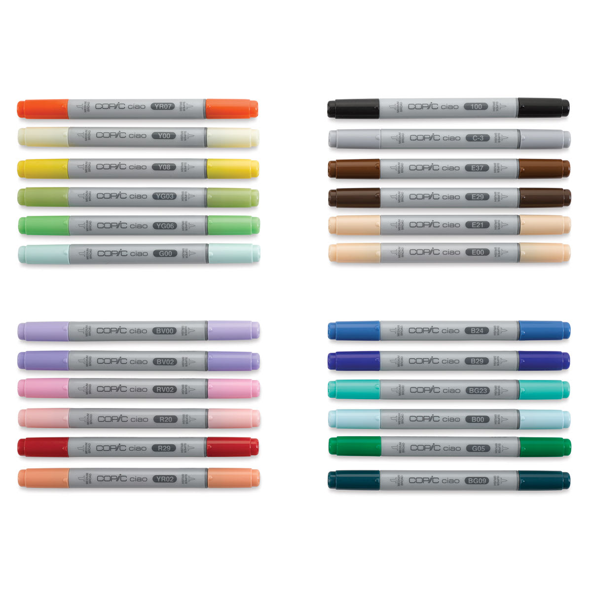 Copic Ciao Double Ended Markers - Assorted Colors, Set of 24 (set contents with caps on)
