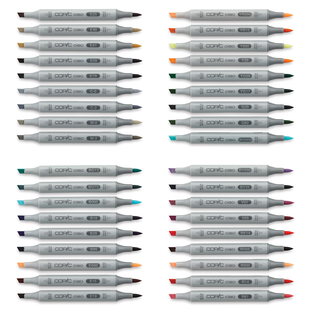 Copic Ciao Double Ended Marker Set - Set E, Set of 36 (set contents with caps off)