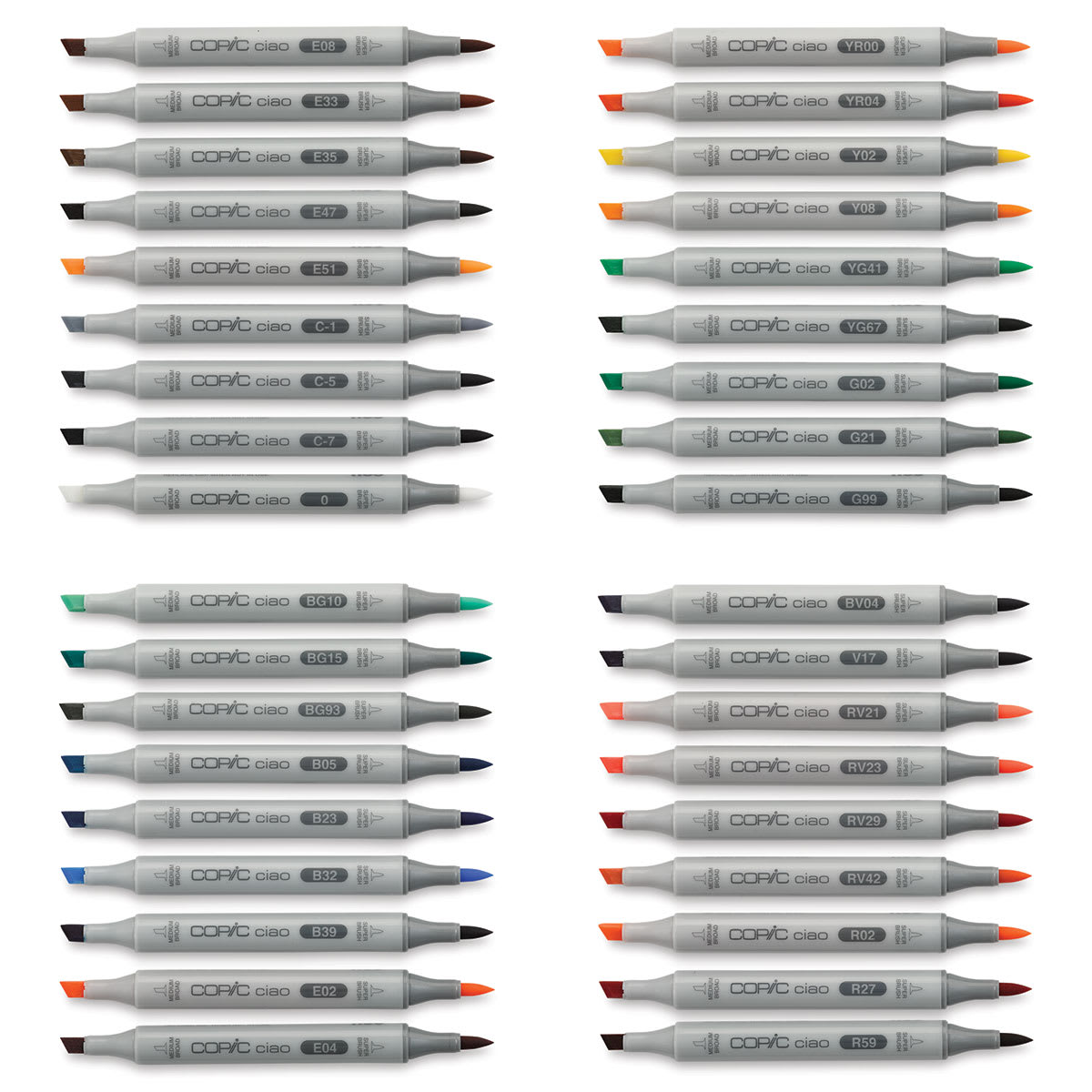 Copic Ciao Double Ended Marker Set - Set B, Set of 36 (set contents with caps off)