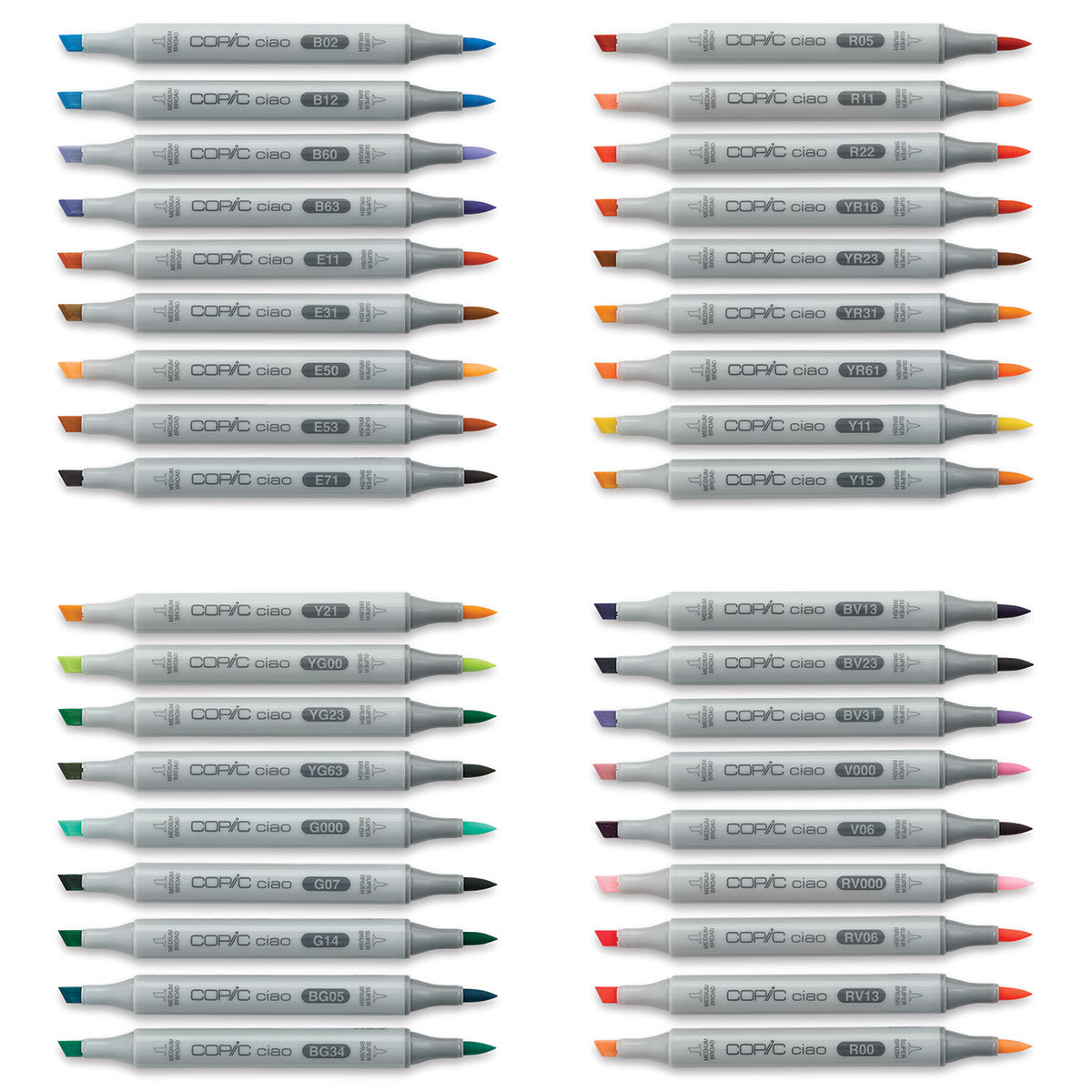 Copic Ciao Double Ended Marker Set - Set C, Set of 36 (set contents with caps off)