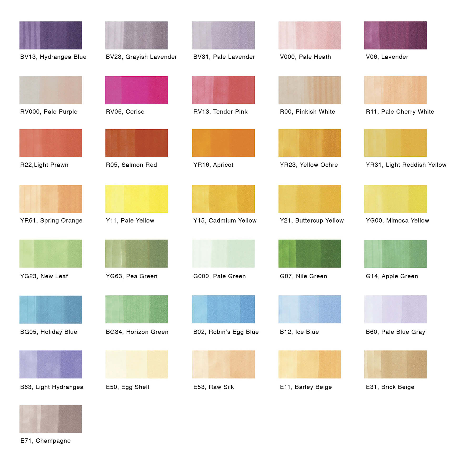 Copic Ciao Double Ended Marker Set - Set C, Set of 36, color chart